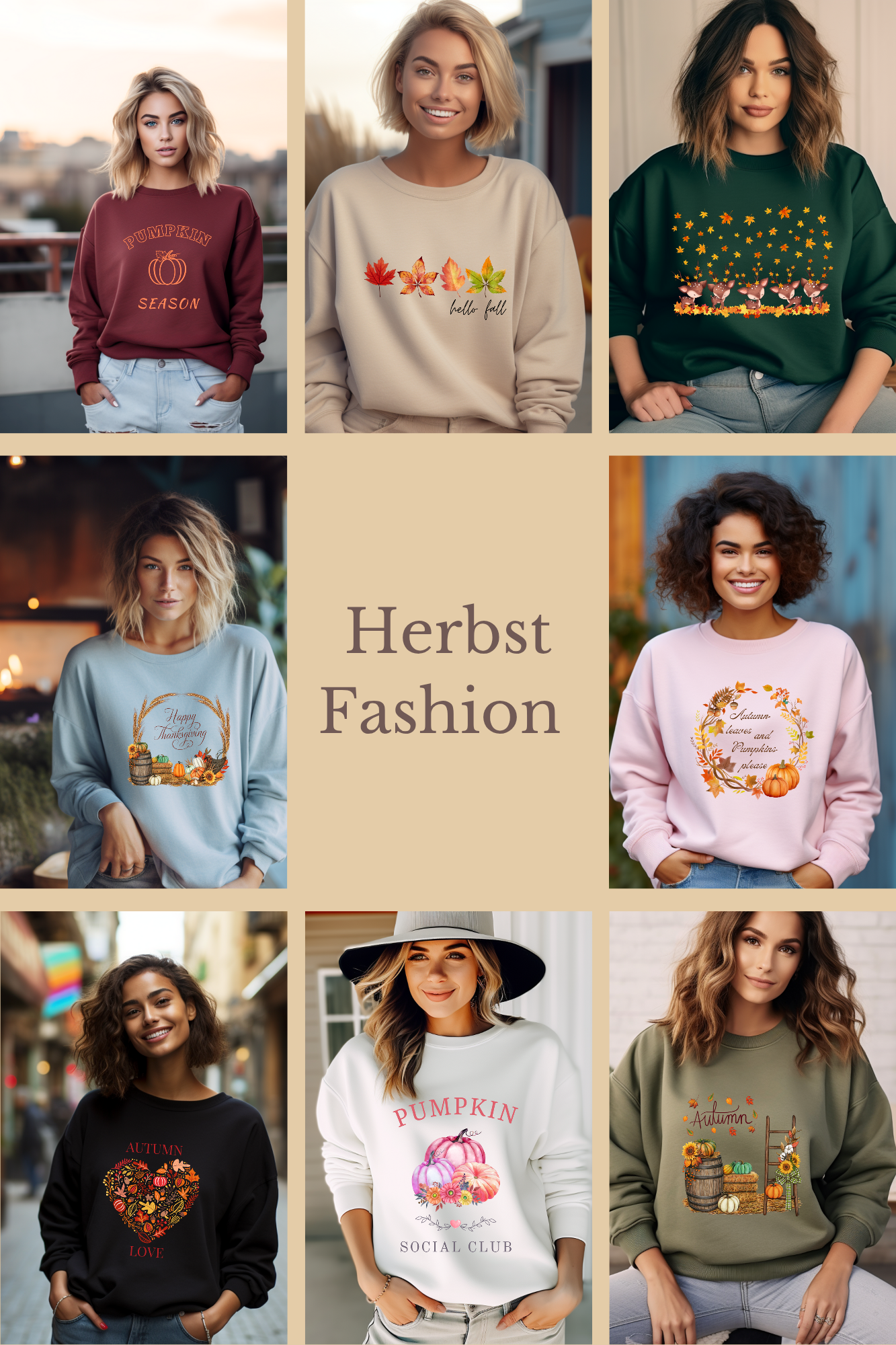 Herbstliche Shirt-Kollektion mit warmen Farben, bequemen Schnitten und Prints wie goldene Blätter, Kürbisse und herbstliche Sprüche. Gemütlich und stilvoll – ideal für Spaziergänge, Kaffeepausen oder den Herbstmarkt