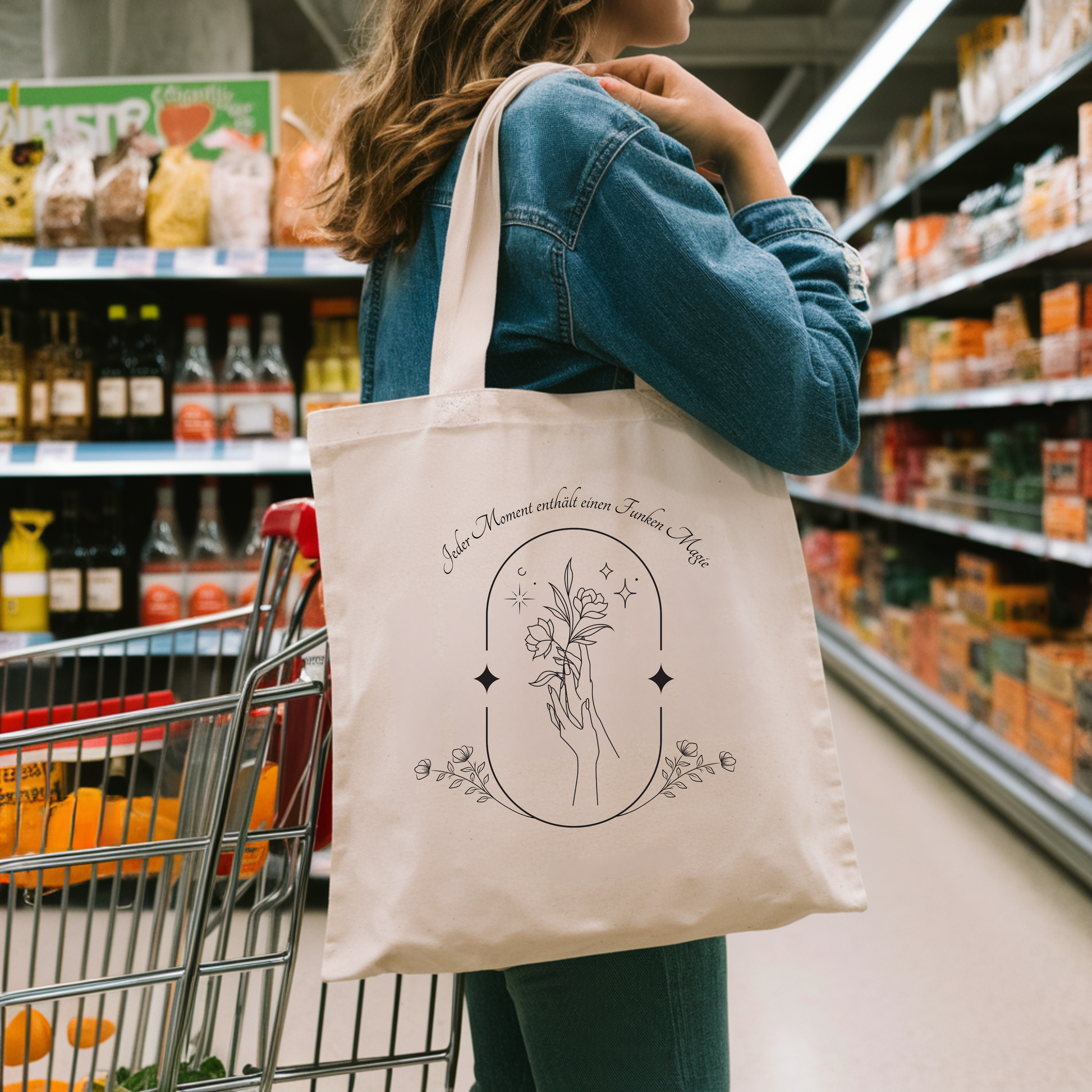 Stilvolle Tragetasche mit zartem Lineart-Design und bezaubernder Botschaft, Tragetasche mit eleganten Design im Lineart-Stil, nachhaltige Alternative Tasche