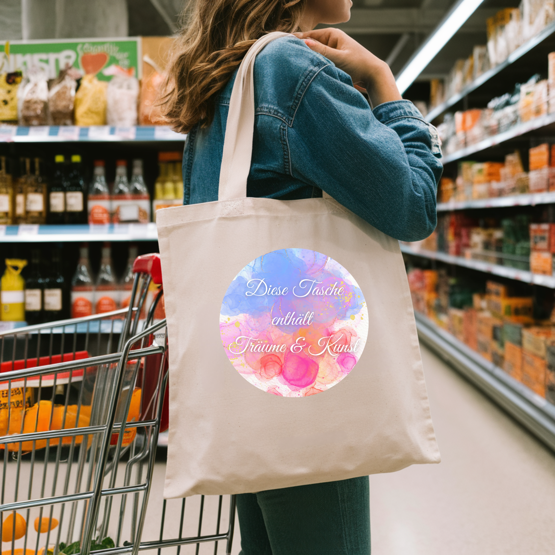 Stilvolle Tragetasche in Aquarelloptik mit inspirierender Botschaft, einzigartiges Design Tasche, Tragetasche für kreative Menschen