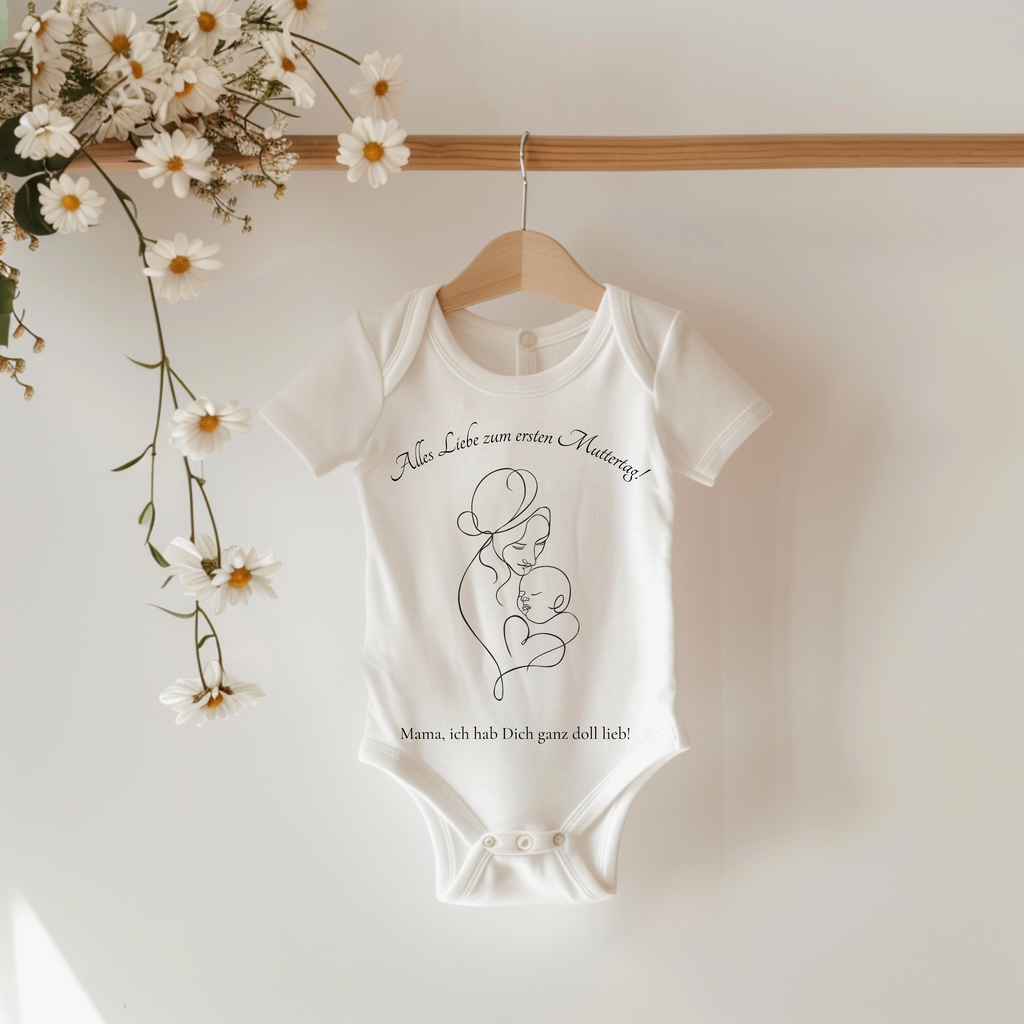 Liebevoller Baby-Strampler zum ersten Muttertag, Baby-Strampler mit Lineart-Design, wunderschönes Lineart-Motiv Strampler, Erinnerungsstück