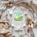 Hinreißender Baby-Strampler mit niedlichen Frühlingshäschen, süßes Geschenk Baby, Strampler mit niedlichen Frühlingshäschen