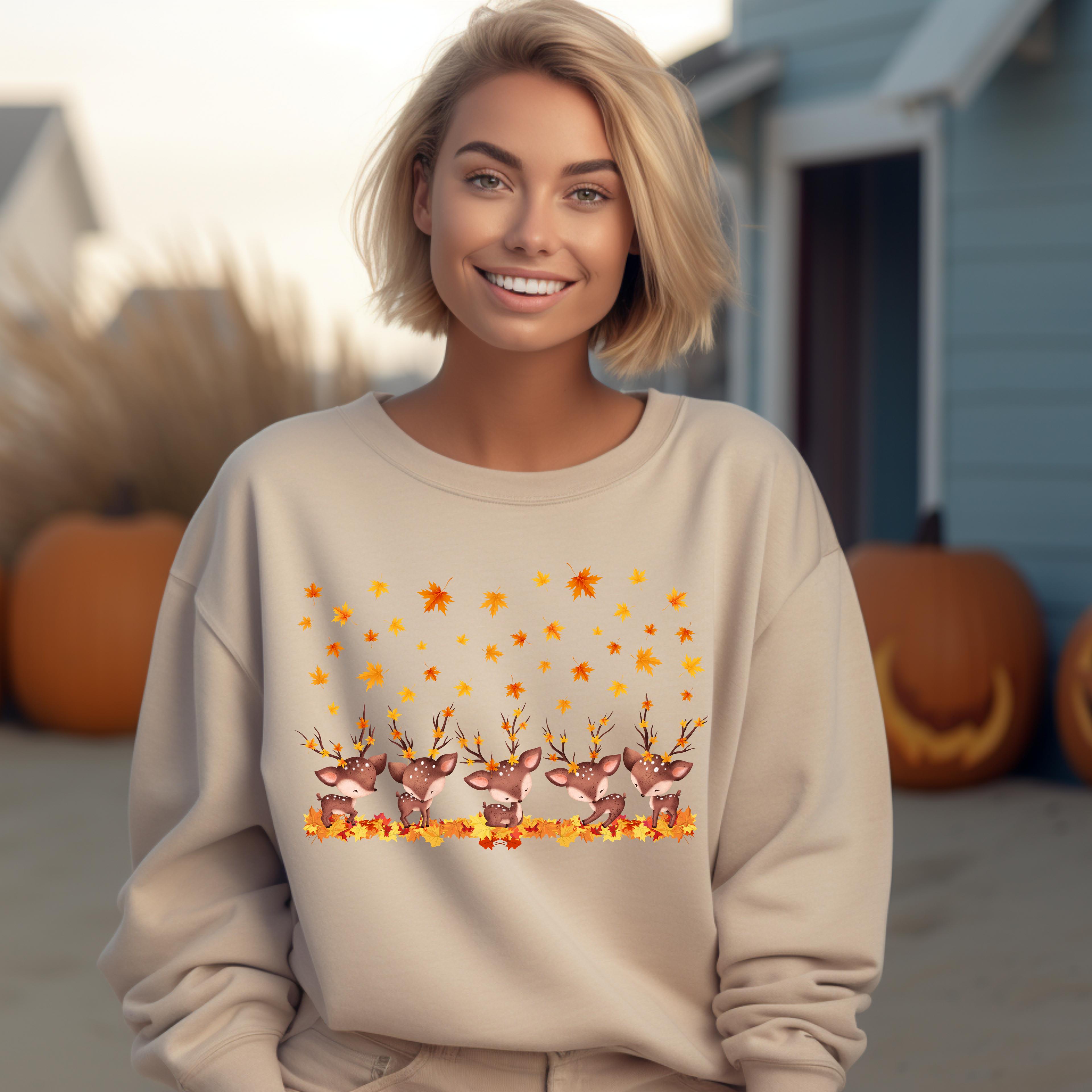 Bezauberndes Herbst Sweatshirt mit Rehen, herbstliche Rehe-Sweatshirt, Autumn Deer-Sweatshirt, herbstlicher Traum, stilvolles Herbstoutfit