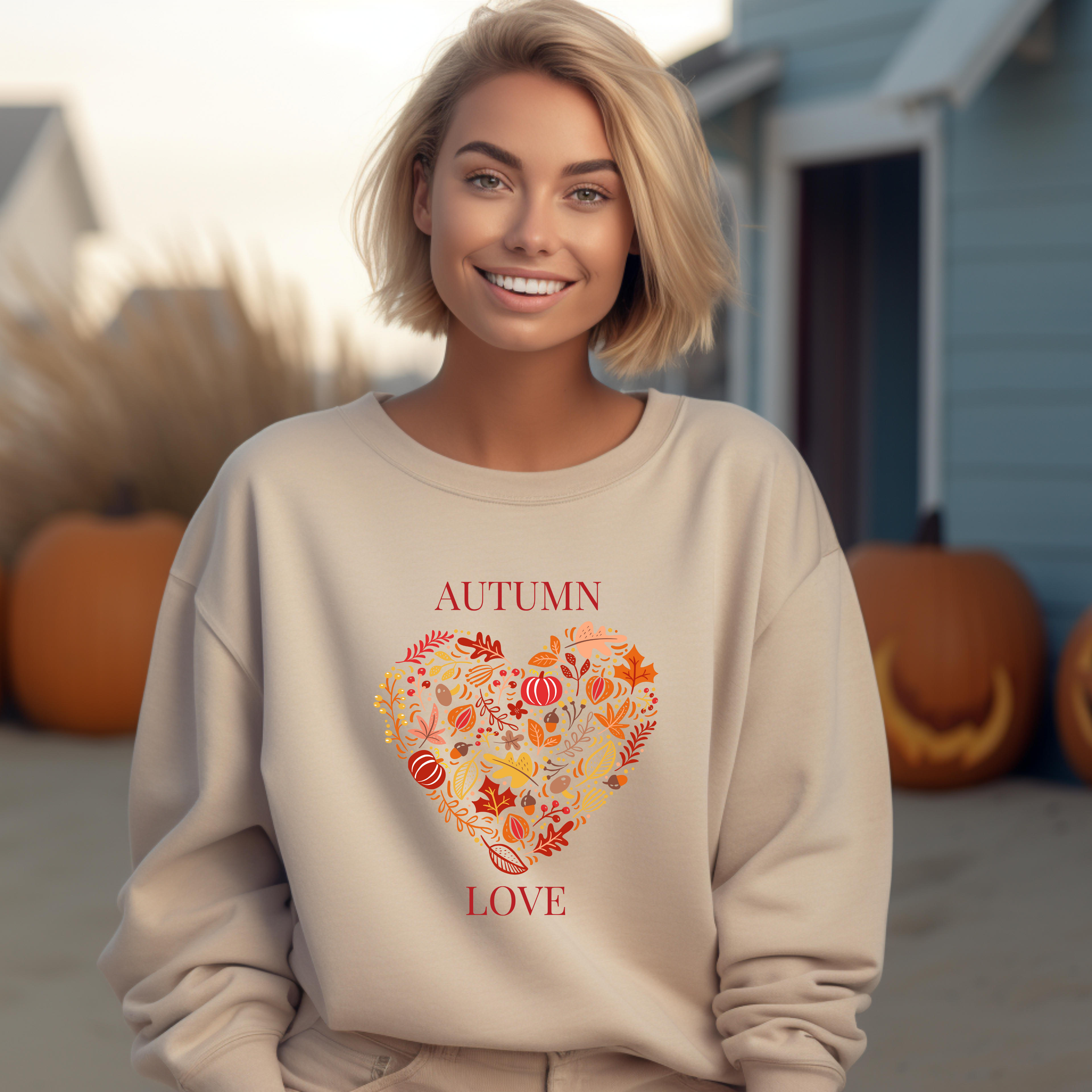 Herbstliches Sweatshirt mit Herzmotiv, Autumn Love Sweatshirt, kuscheliges Sweatshirt Herbst, Herbst Sweatshirt, besonderes Herbstoutfit