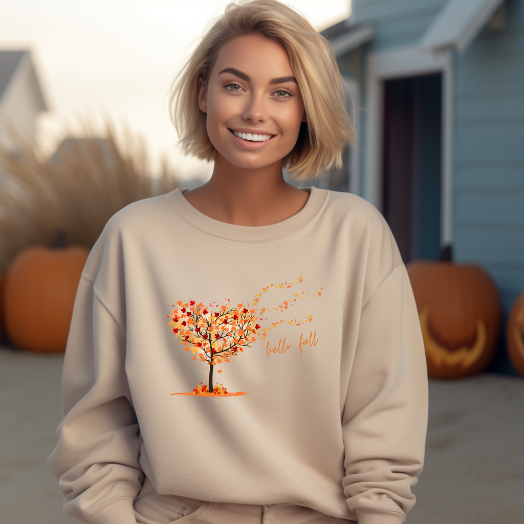 Zeitloses hello fall-Sweatshirt, Sweatshirt mit Herbstbaum, Geschenk für Herbst-Fans, Herbst Garderobe Sweatshirt, Must-Have für den Herbst
