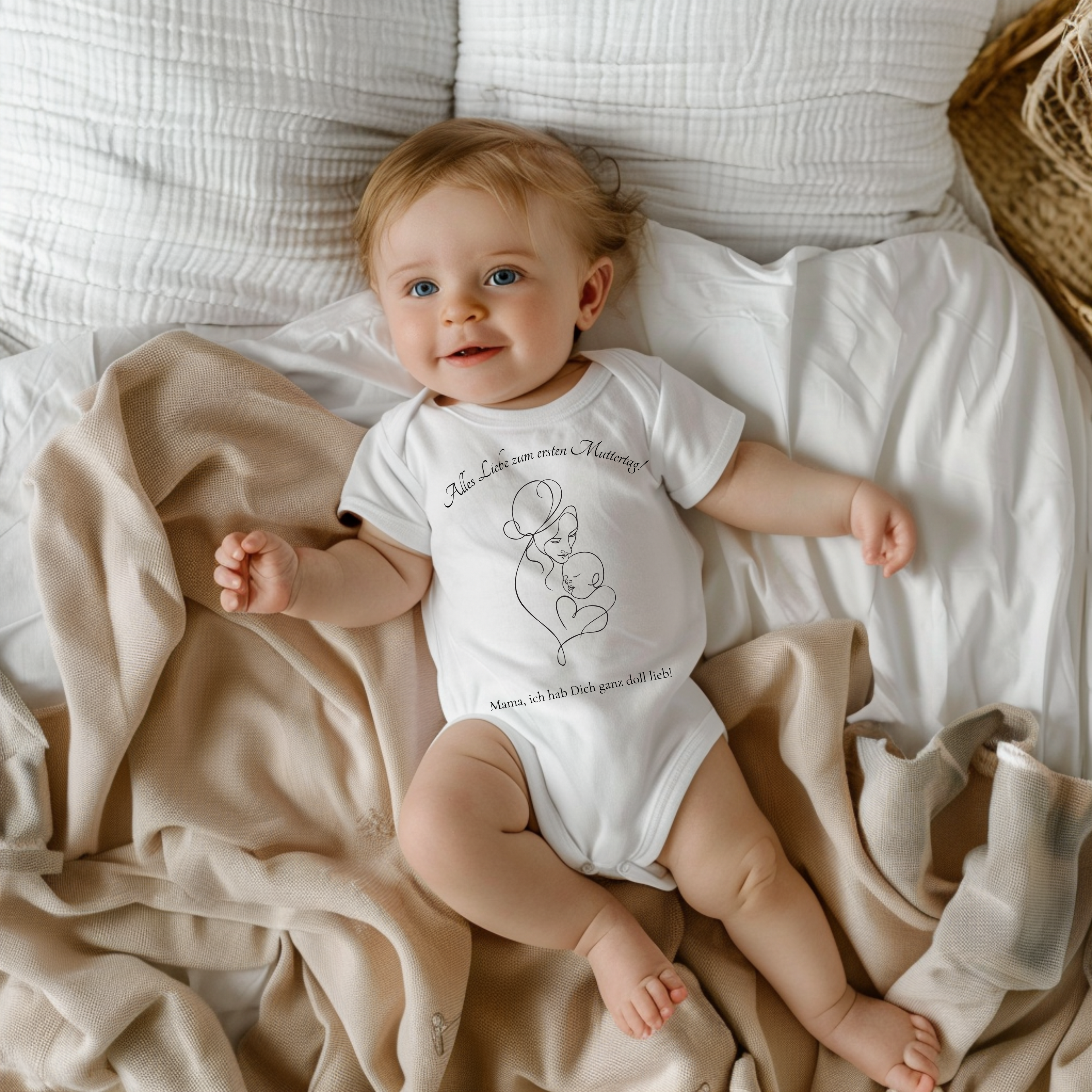 Liebevoller Baby-Strampler zum ersten Muttertag, Baby-Strampler mit Lineart-Design, wunderschönes Lineart-Motiv Strampler, Erinnerungsstück