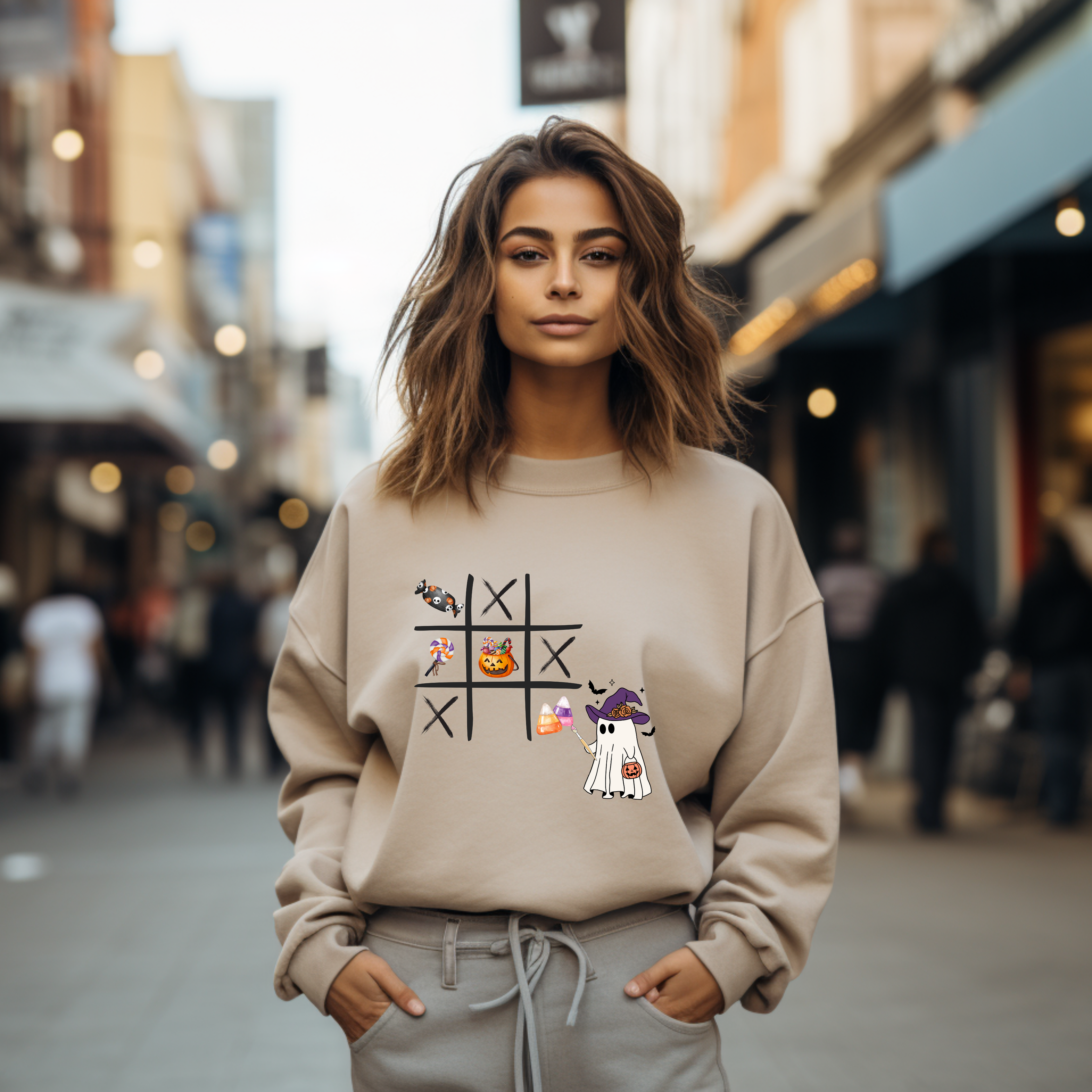 Originelles Halloween Geister Sweatshirt, Geister Sweatshirt, Tic Tac Toe Halloween Ghost Sweatshirt, Must-Have spooky season, Party-Look