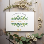 Elegantes Einladungskarten-Set zur Konfirmation, Einladung zur Konfirmation, Einladungstext auf der Innenseite, christliches Symbol Fisch