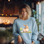 Oster Sweatshirt mit niedlichen Hasen Pullover, Häschen Pullover, Frühlingsoutfit zu Ostern, Oster Pullover mit Hase, frühlingshafte Optik