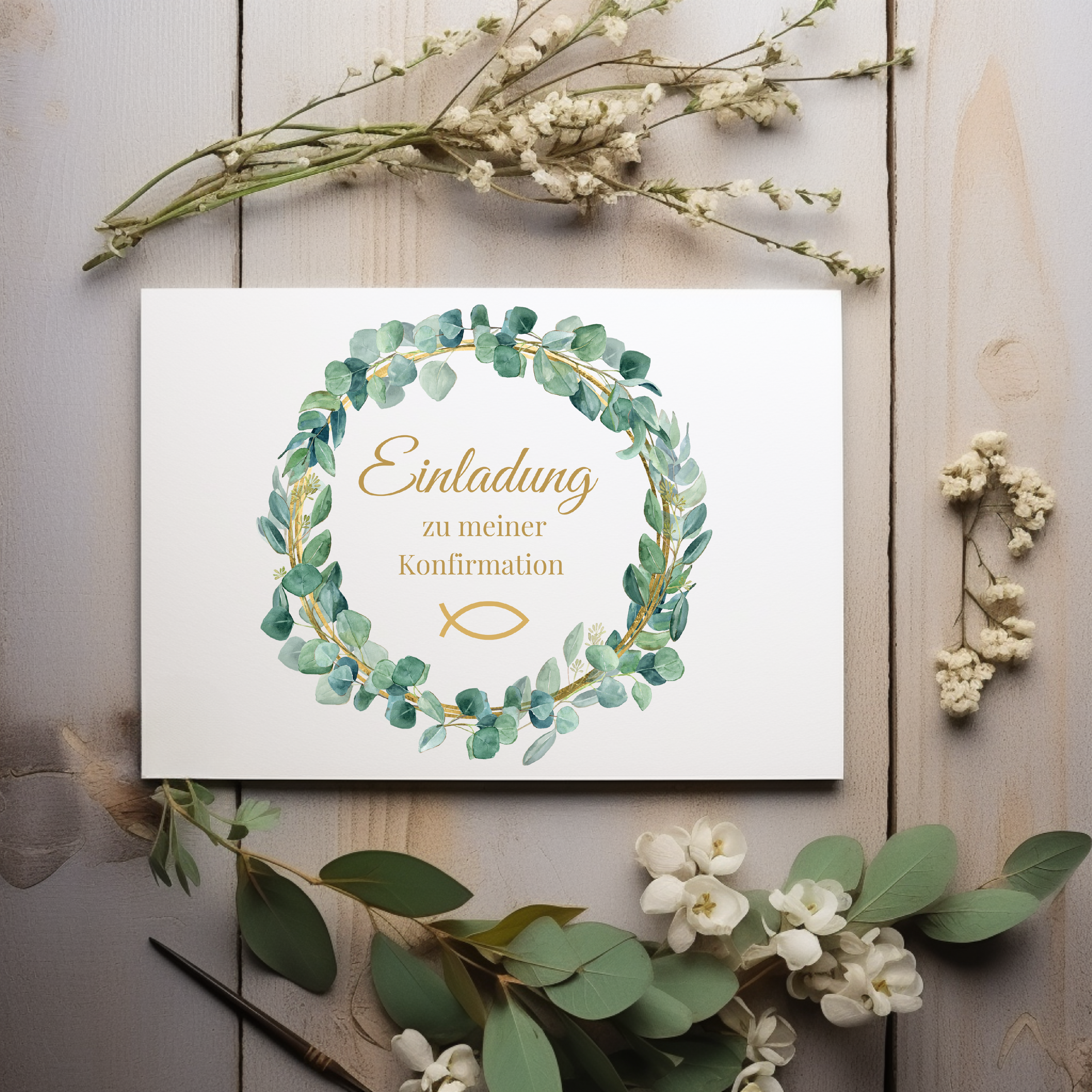 Moderne Konfirmationseinladungen, hochwertiges Einladungskarten-Set Konfirmation, christliche Symbolik, Einladungstext auf der Innenseite