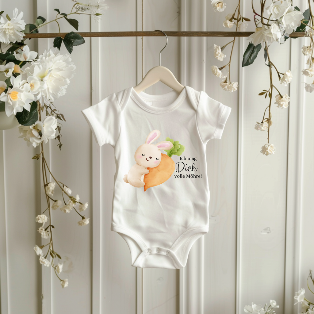 Süßer Baby Strampler mit niedlichen Hasen und Möhre, Ich mag Dich volle Möhre-Strampler, originelles Geschenk Baby, Strampler mit charmanter Botschaft