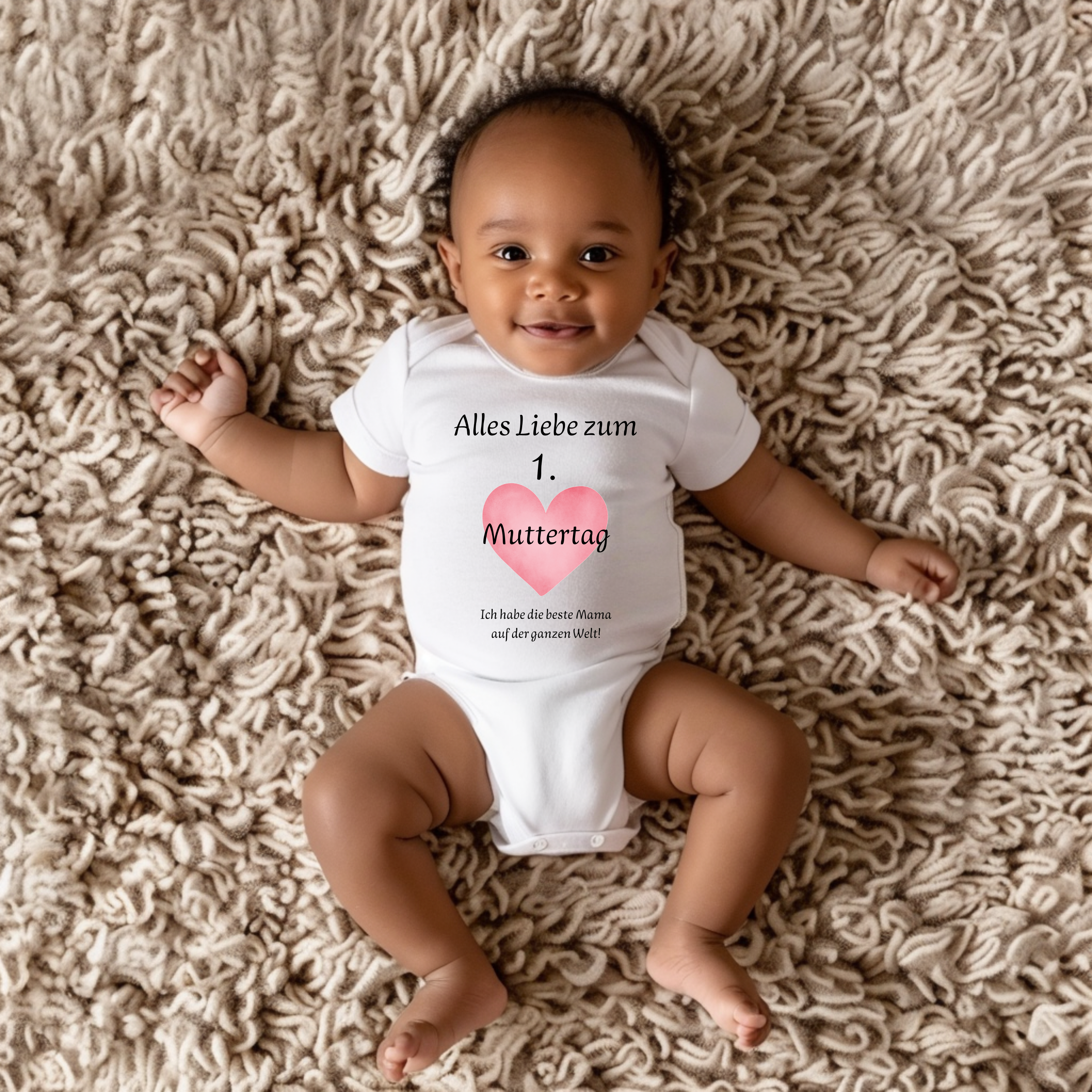 Liebevoller Baby-Strampler zum Muttertag mit rosa Herz, Strampler zum ersten Muttertag, süßer Strampler mit Herz, Geschenk zum Muttertag