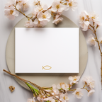 Elegantes Einladungskarten-Set zur Konfirmation, Einladung zur Konfirmation, Einladungstext auf der Innenseite, christliches Symbol Fisch
