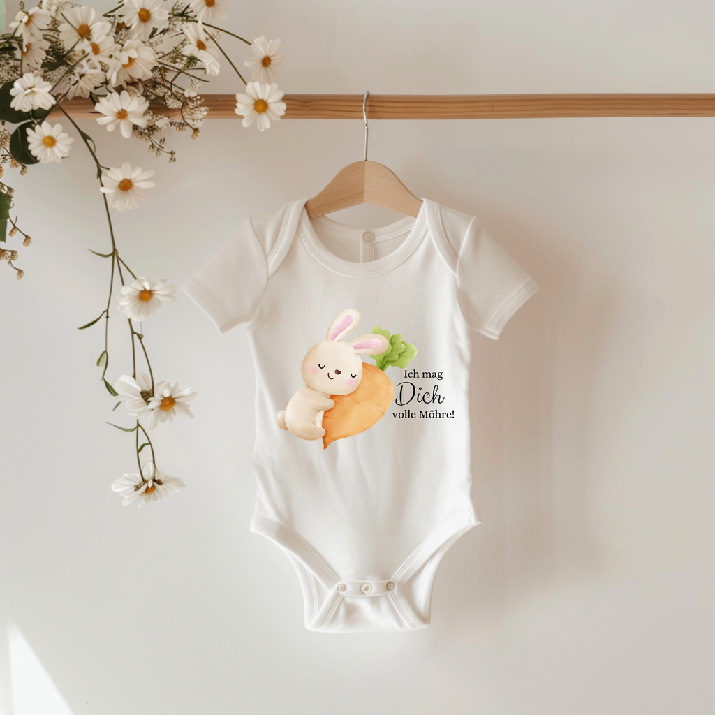 Süßer Baby Strampler mit niedlichen Hasen und Möhre, Ich mag Dich volle Möhre-Strampler, originelles Geschenk Baby, Strampler mit charmanter Botschaft