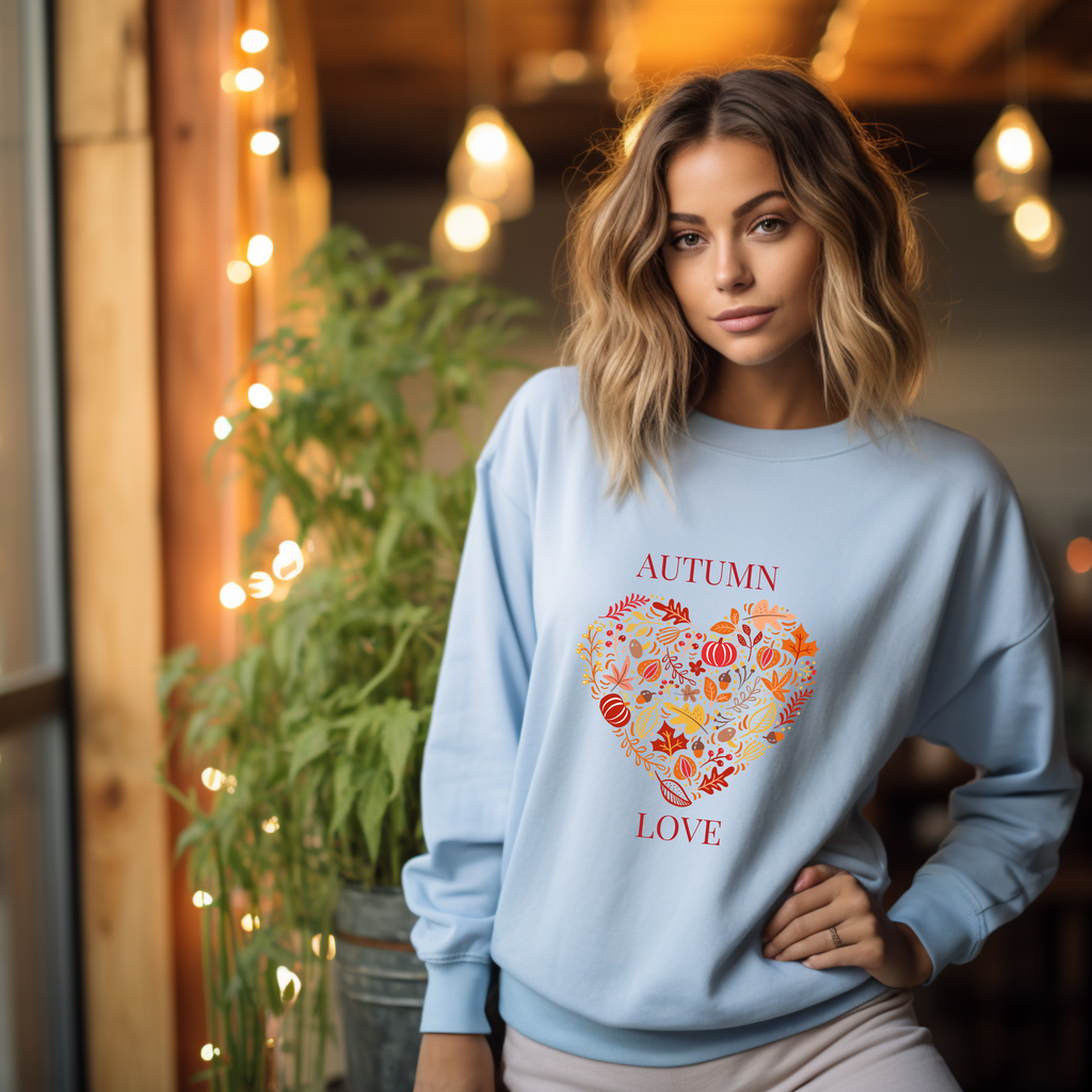 Herbstliches Sweatshirt mit Herzmotiv, Autumn Love Sweatshirt, kuscheliges Sweatshirt Herbst, Herbst Sweatshirt, besonderes Herbstoutfit