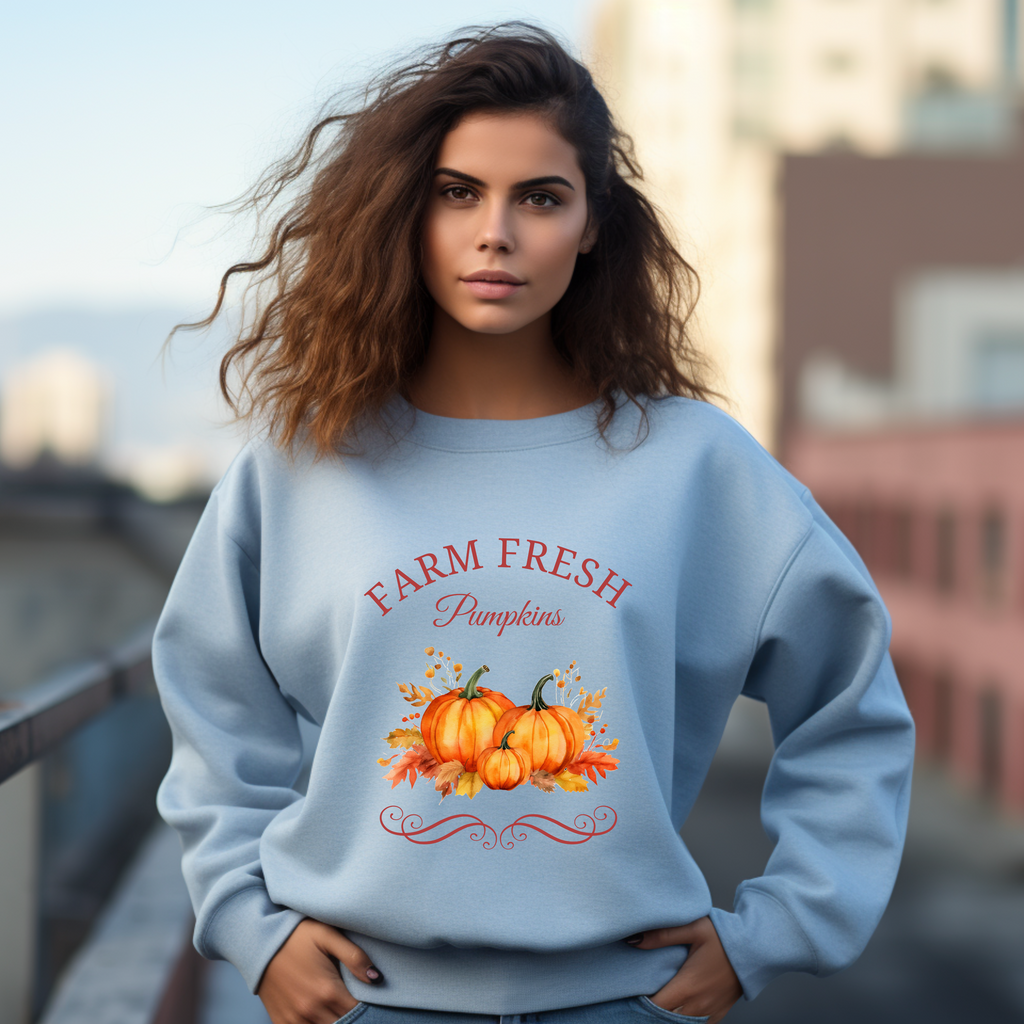 Nostalgisches Sweatshirt Farm Fresh Pumpkins, Kürbis Sweatshirt, Sweatshirt goldener Oktober, rustikaler Charme, Outfits fürs Herbstfest