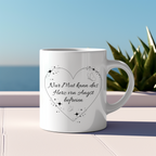 Keramiktasse mit liebevollen Motiv und Botschaft, Herzmotiv auf Tasse, Tasse im Lineart-Stil, Zitat für Mut Tasse