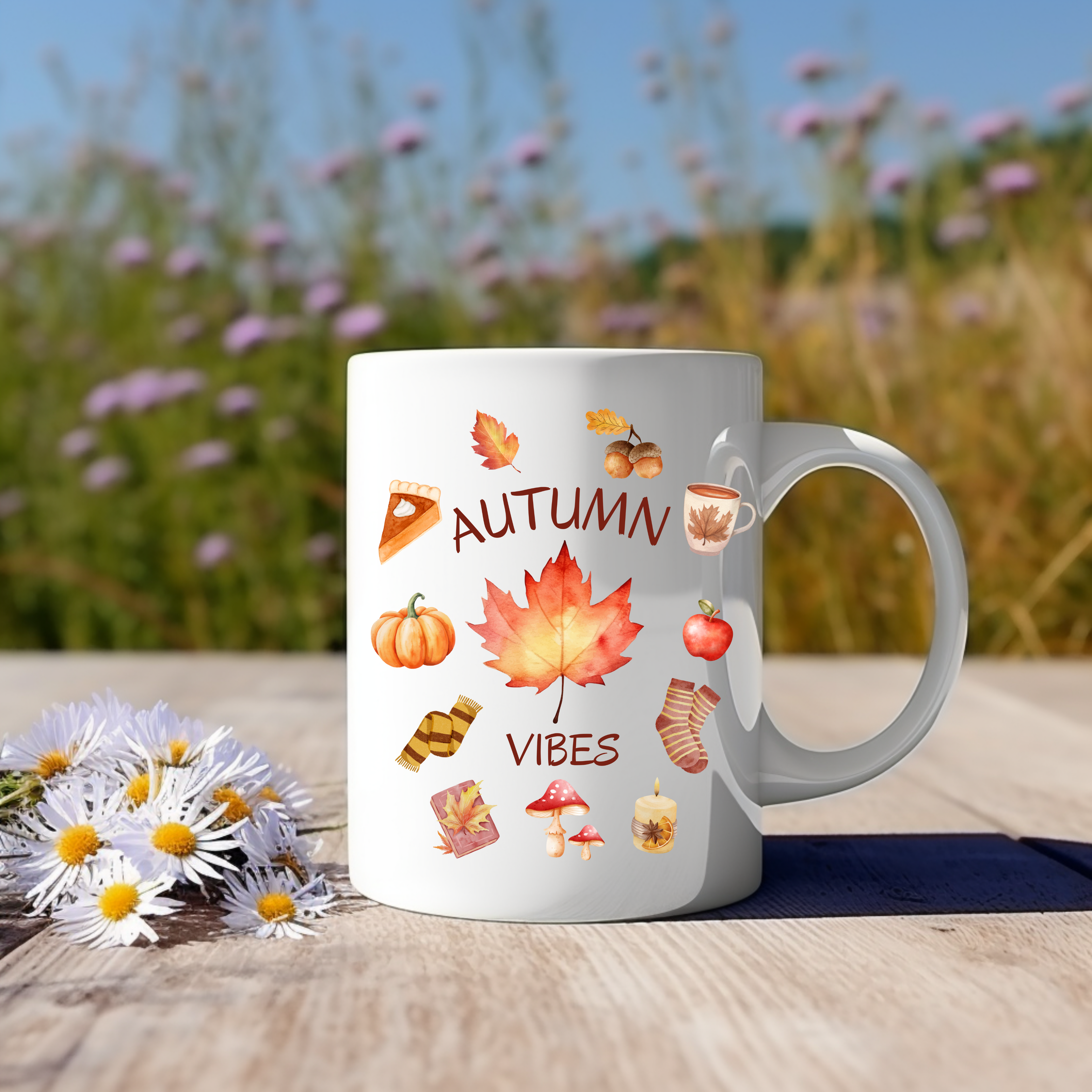 Schöne Autumn Vibes-Keramiktasse, Frühstückstasse, Herbst Tasse, stimmungsvolles Lebensgefühl, herbstliche Szene, liebevolle Illustrationen