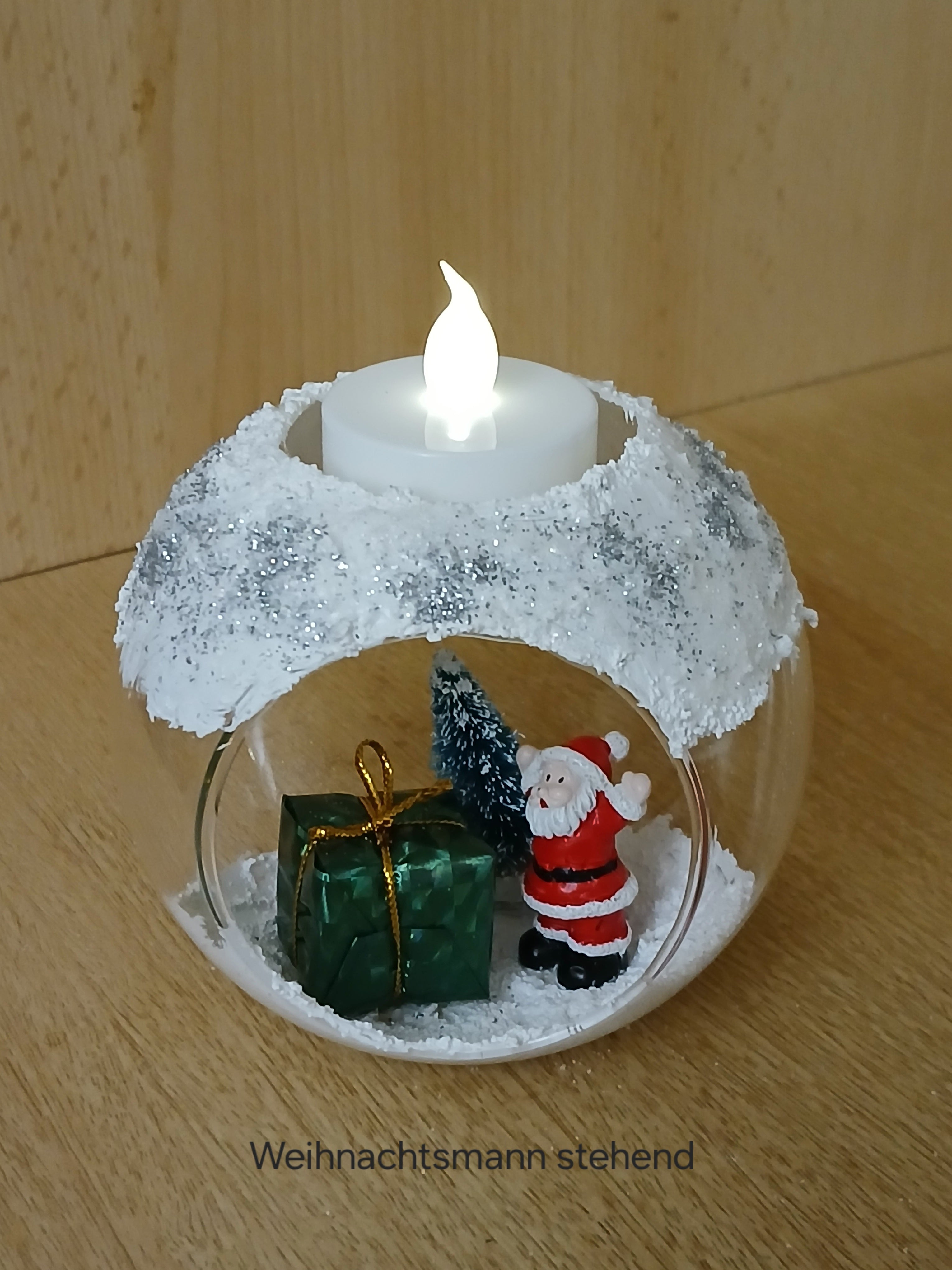 Winterliche Windlichtkugel mit Weihnachtsmann, Tannenbaum & Geschenkpaket – Stimmungsvolle Weihnachtsdeko