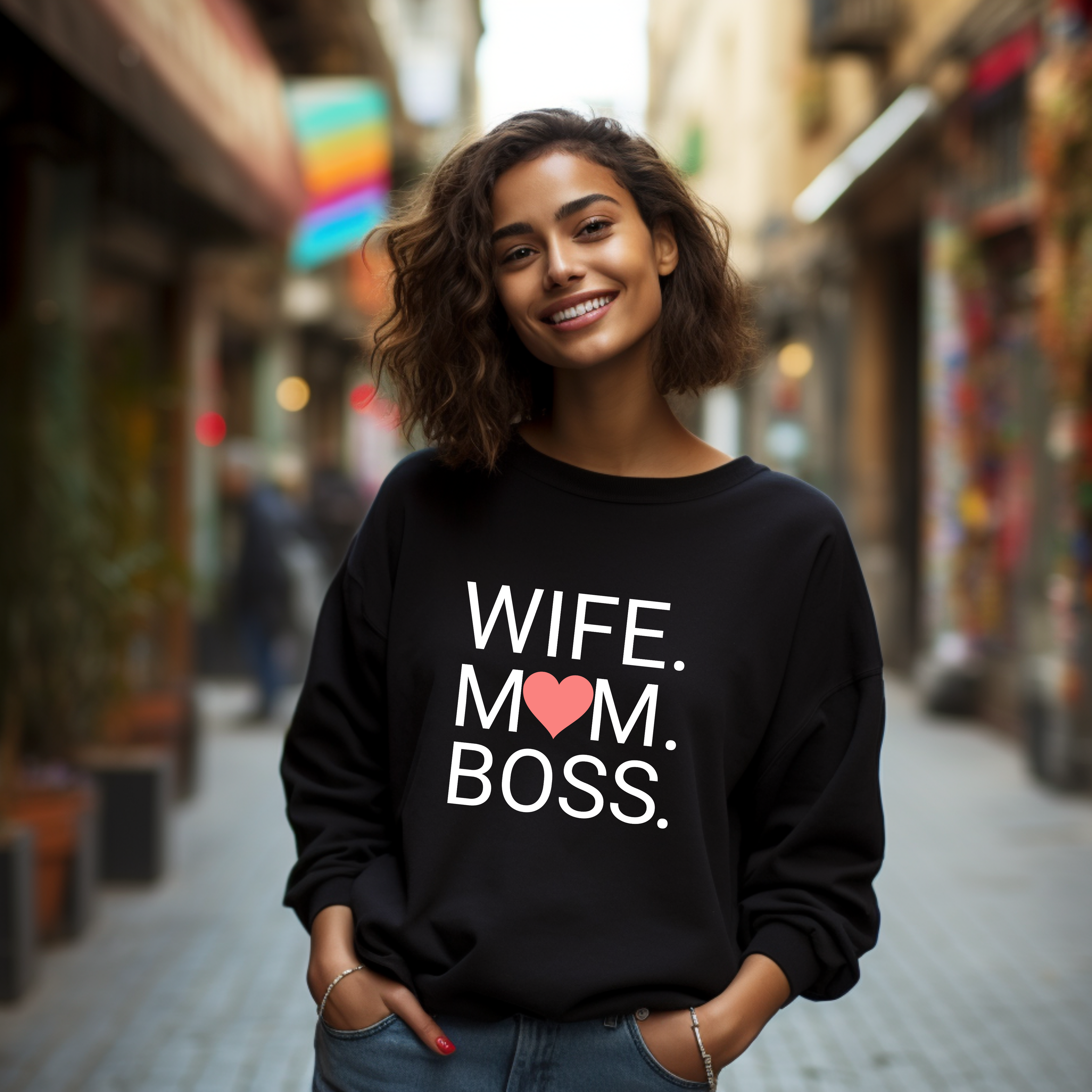 Stilvoller Pullover WIFE MOM BOSS, Pullover für Powerfrauen, minimalistische Design Pullover, stilvolle Hommage, Pullover für Powerfrau