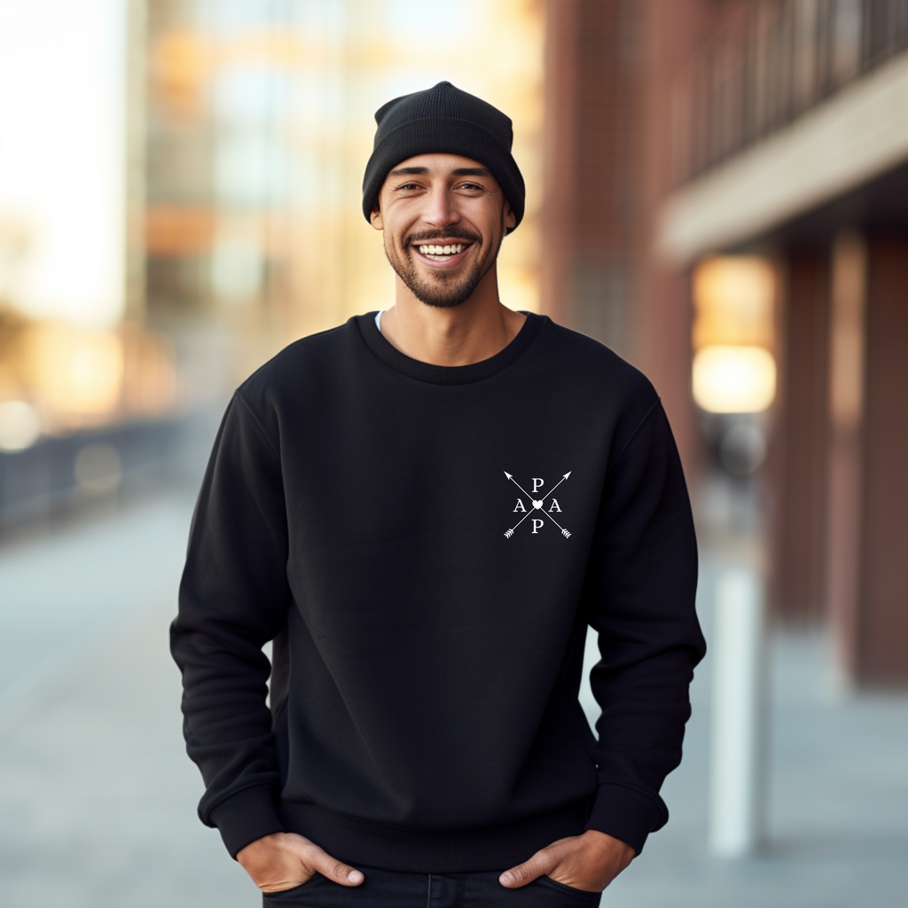Moderner Papa-Pfeile Pullover, Papa Pullover mit Pfeilen und weißen Herz, Geschenk zum Vatertag, minimalistisches Design, Familien Pullover