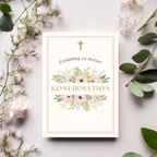 Stilvolles Einladungskarten-Set Konfirmation, schöne Einladungskarten zur Konfirmation, florales Design, Einladungstext auf der Innenseite
