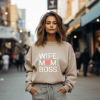 Stilvoller Pullover WIFE MOM BOSS, Pullover für Powerfrauen, minimalistische Design Pullover, stilvolle Hommage, Pullover für Powerfrau