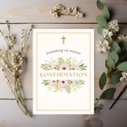 Stilvolles Einladungskarten-Set Konfirmation, schöne Einladungskarten zur Konfirmation, florales Design, Einladungstext auf der Innenseite