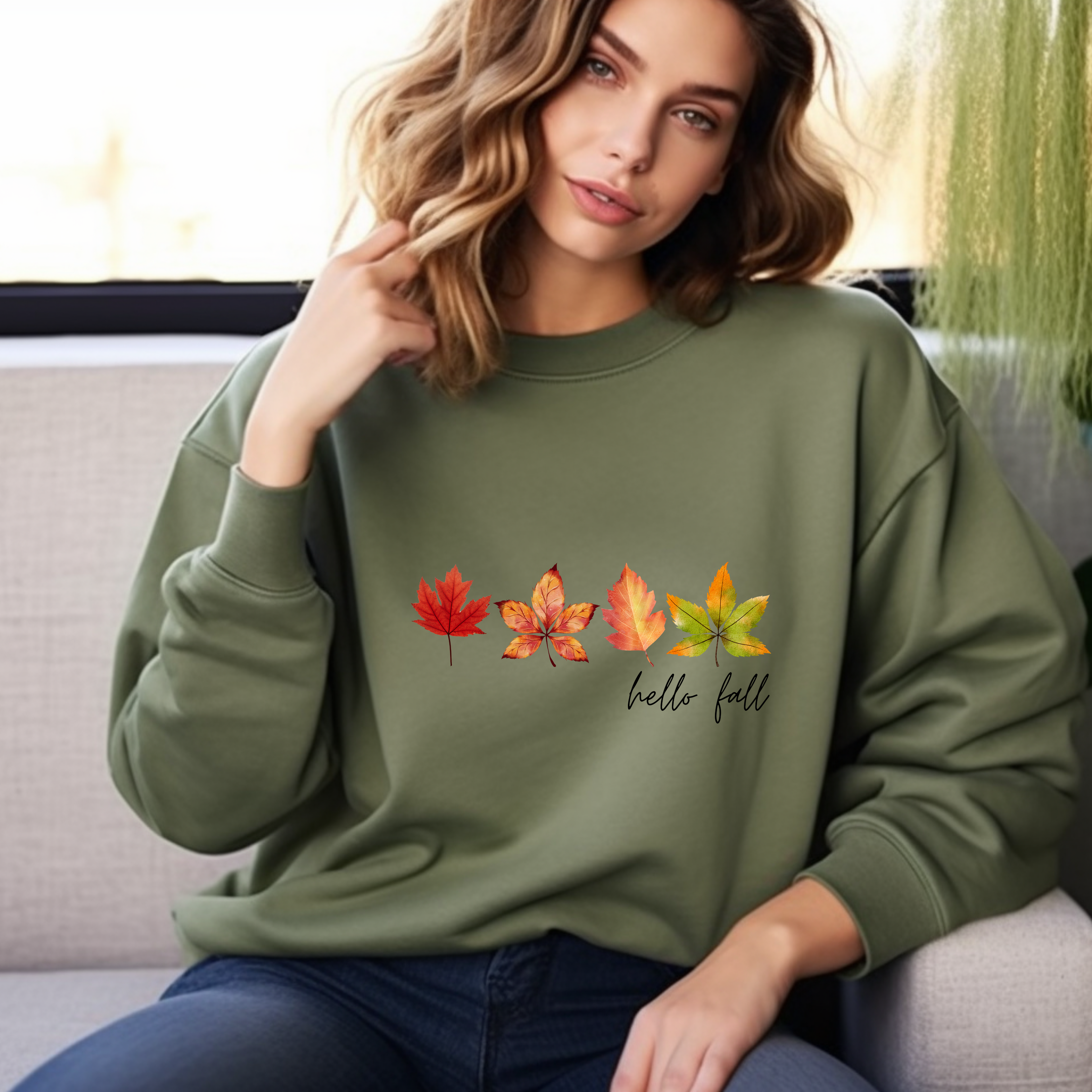 Schönes hello fall Sweatshirt, herbstliches Blätter Sweatshirt, wohliges Gefühl Herbstoutfit, Herbstfreude Sweatshirt, Herbst Sweatshirt