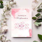 Schöne Konfirmationseinladungen in rosa Optik, schöne Einladungskarten-Set Konfirmation, Einladung zur Konfirmation, christliche Symbolik