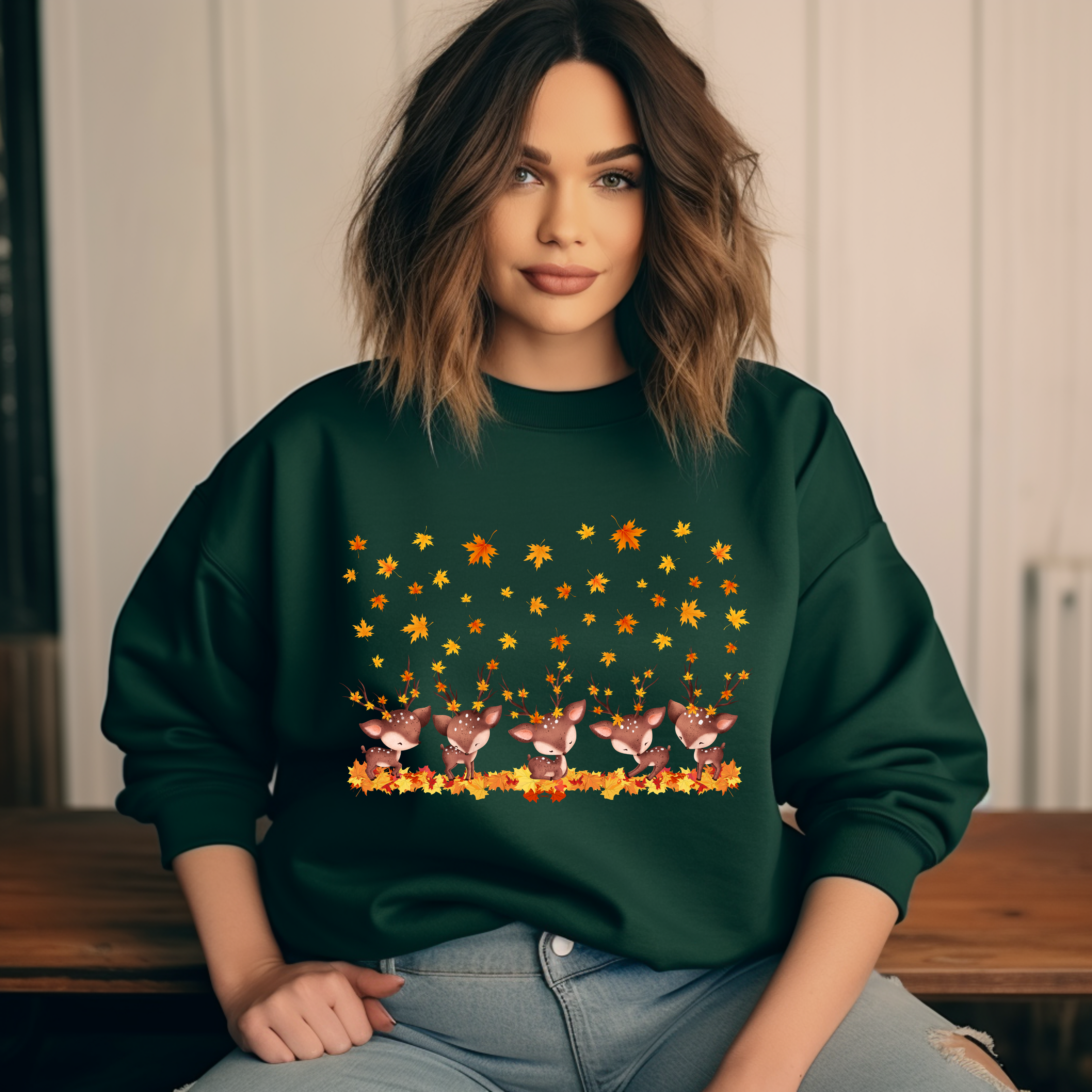 Bezauberndes Herbst Sweatshirt mit Rehen, herbstliche Rehe-Sweatshirt, Autumn Deer-Sweatshirt, herbstlicher Traum, stilvolles Herbstoutfit