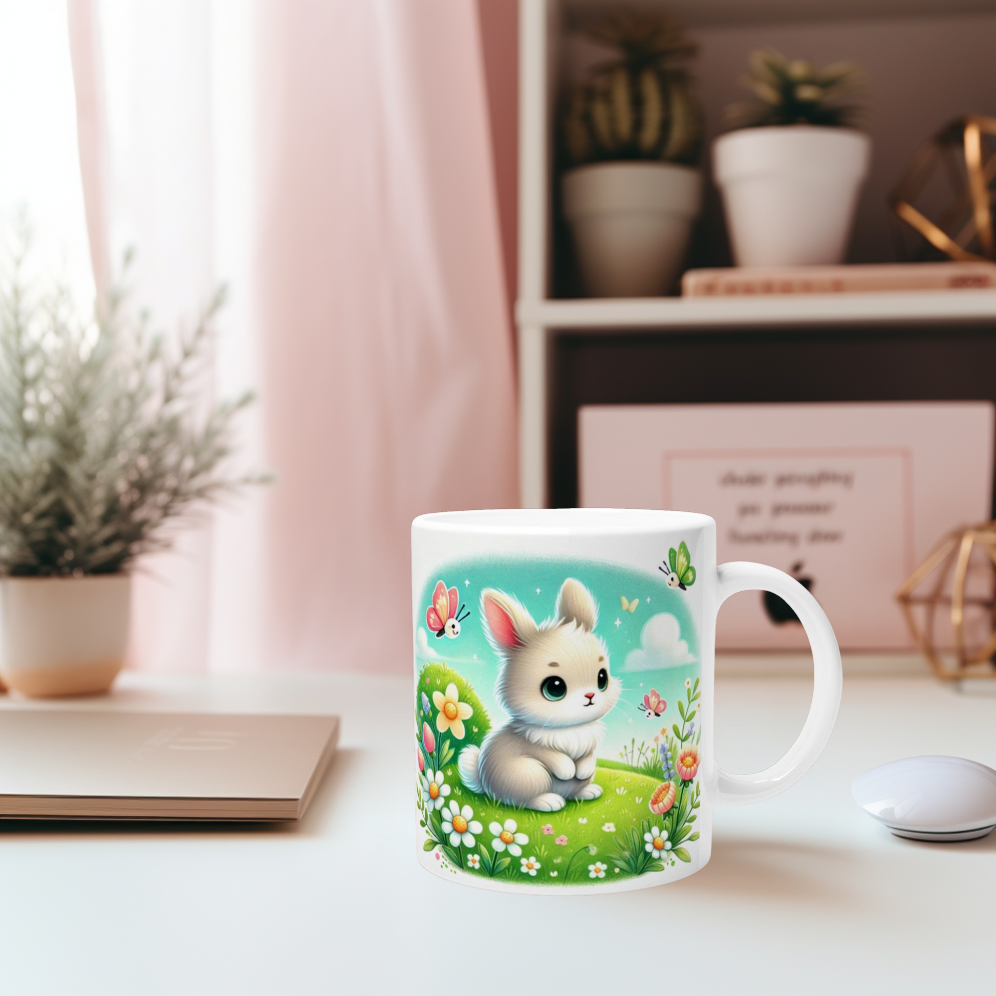 Liebevolle Häschen Tasse Frühling, bezaubernde Tasse mit süßen weißen Häschen, Frühlingshäschen Tasse, süße Geschenkidee, Frühlingstasse