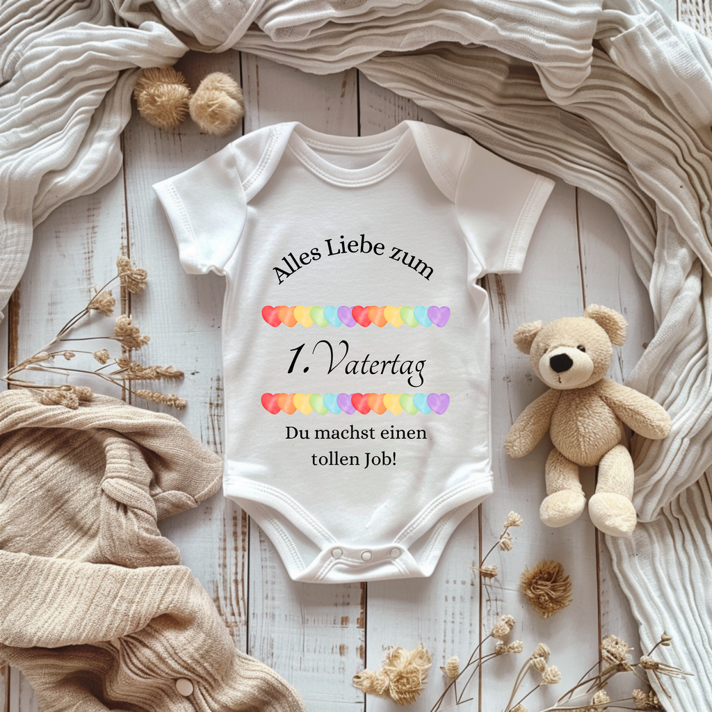 Niedlicher Baby-Strampler mit bunten Regenbogen-Herzen, erster Vatertag-Strampler, Regenbogen-Herzen Strampler, Geschenk zum Vatertag