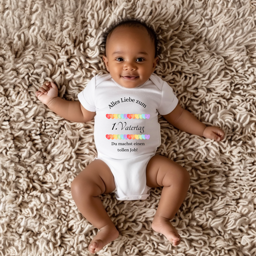 Niedlicher Baby-Strampler mit bunten Regenbogen-Herzen, erster Vatertag-Strampler, Regenbogen-Herzen Strampler, Geschenk zum Vatertag