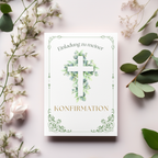 Elegant invitation card set for confirmation, invitation to my confirmation, invitation text on the inside, elegant Christian motif