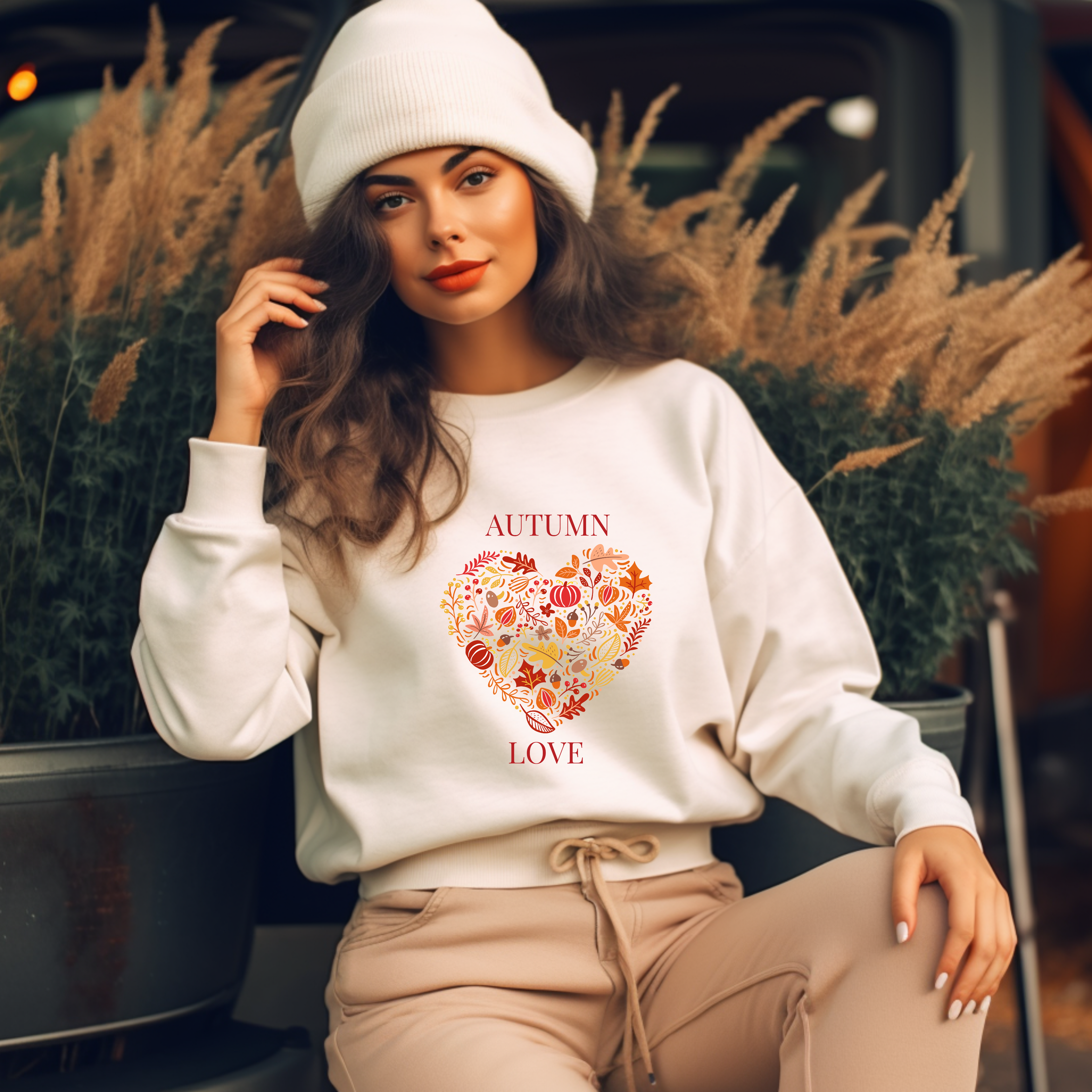 Herbstliches Sweatshirt mit Herzmotiv, Autumn Love Sweatshirt, kuscheliges Sweatshirt Herbst, Herbst Sweatshirt, besonderes Herbstoutfit