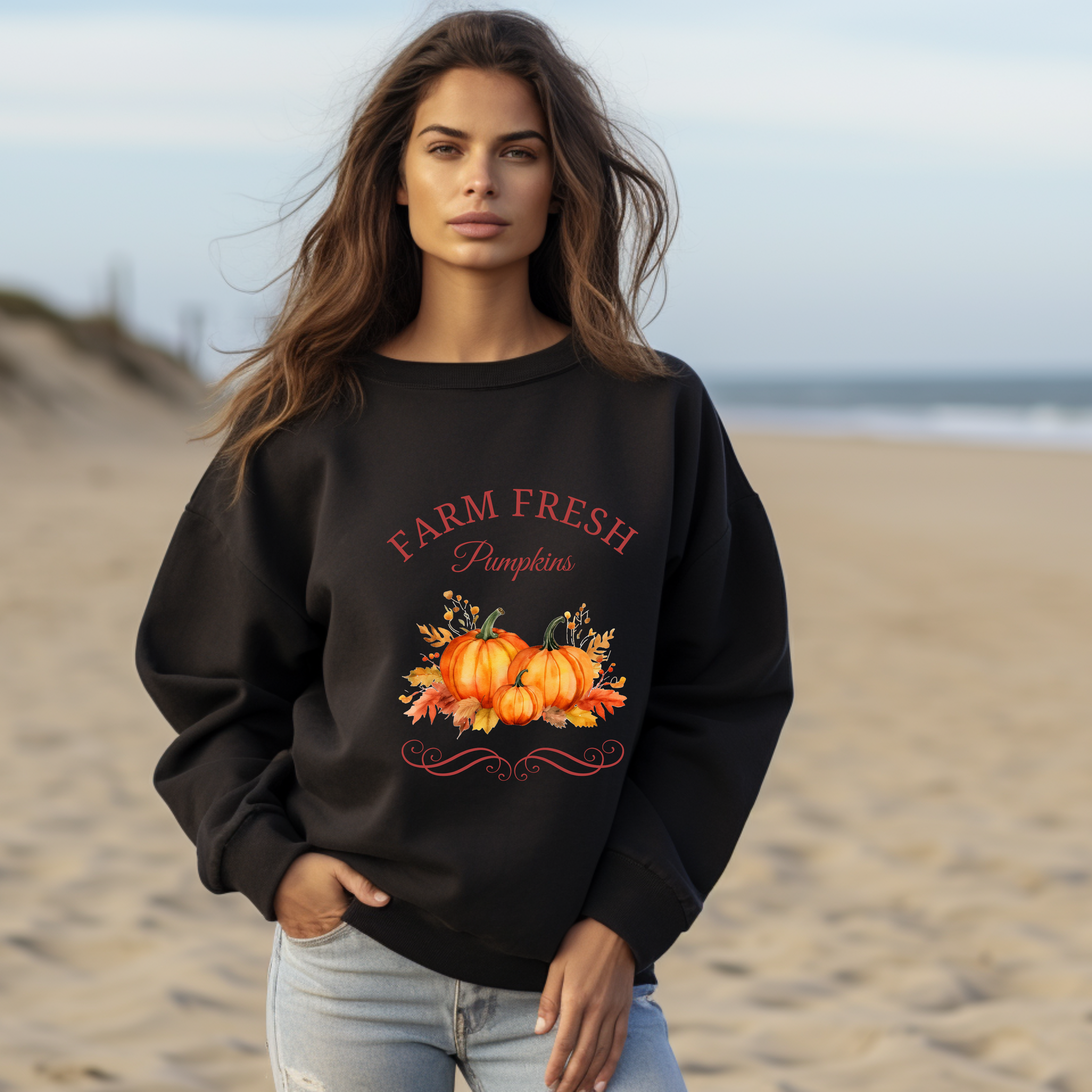 Nostalgisches Sweatshirt Farm Fresh Pumpkins, Kürbis Sweatshirt, Sweatshirt goldener Oktober, rustikaler Charme, Outfits fürs Herbstfest
