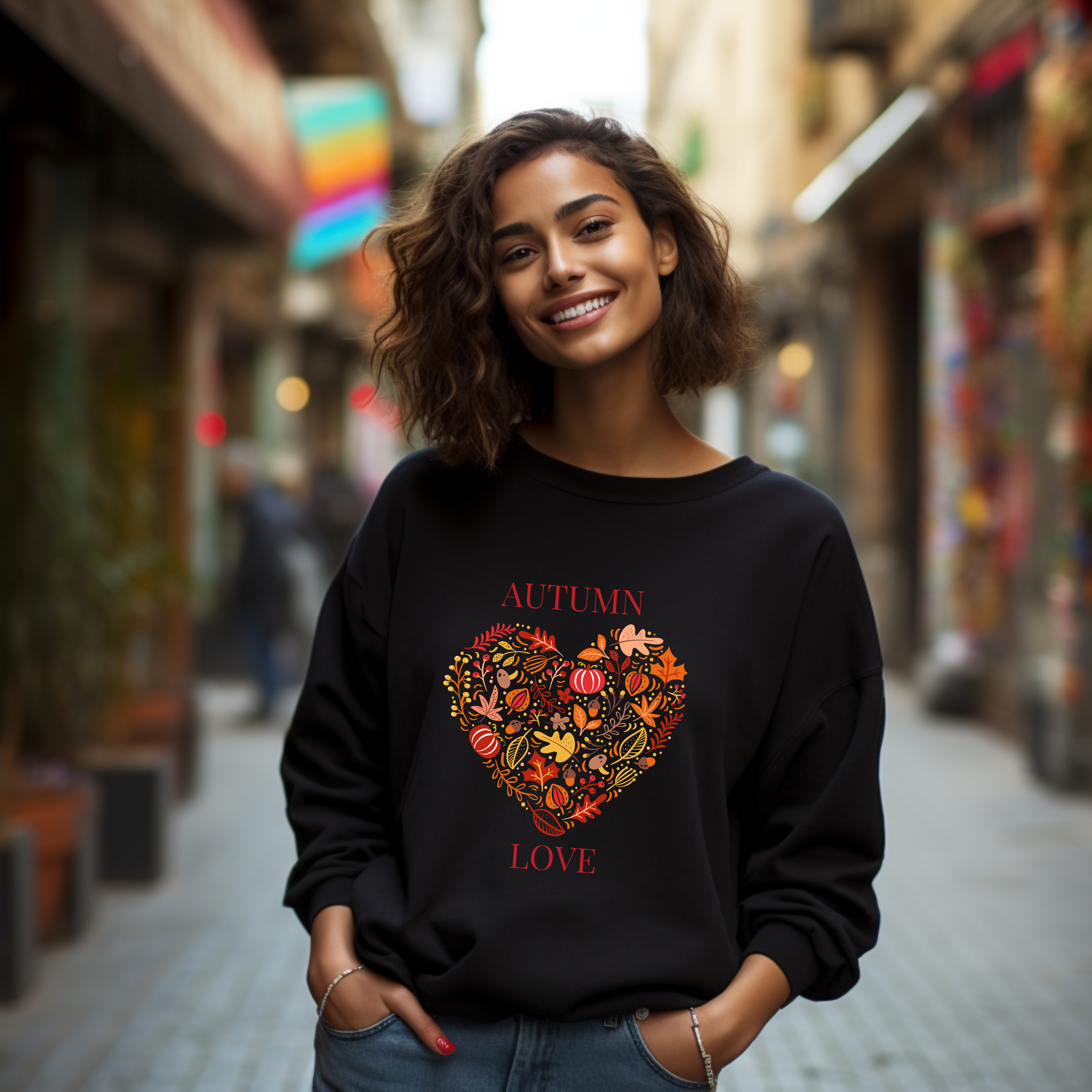 Herbstliches Sweatshirt mit Herzmotiv, Autumn Love Sweatshirt, kuscheliges Sweatshirt Herbst, Herbst Sweatshirt, besonderes Herbstoutfit