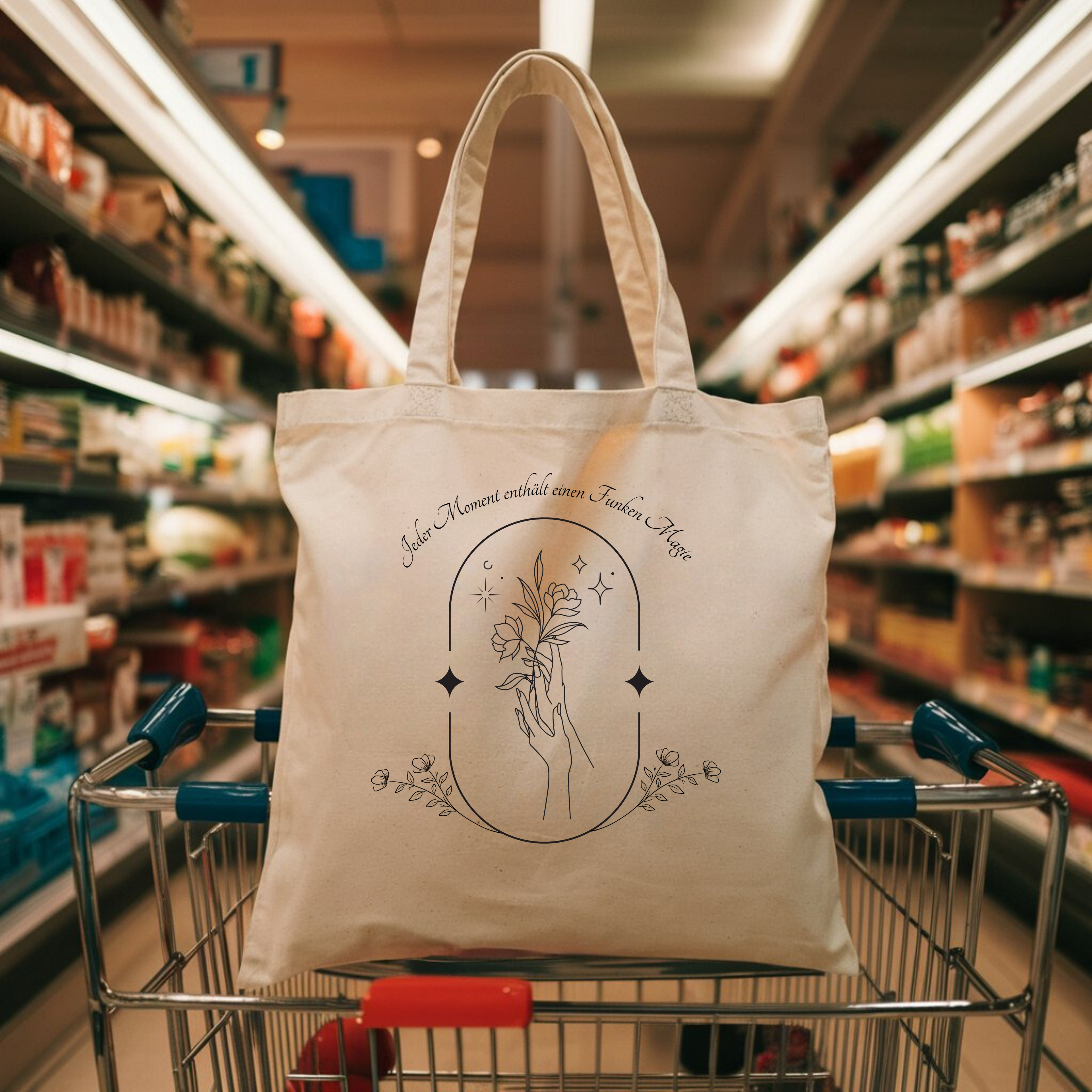 Stilvolle Tragetasche mit zartem Lineart-Design und bezaubernder Botschaft, Tragetasche mit eleganten Design im Lineart-Stil, nachhaltige Alternative Tasche