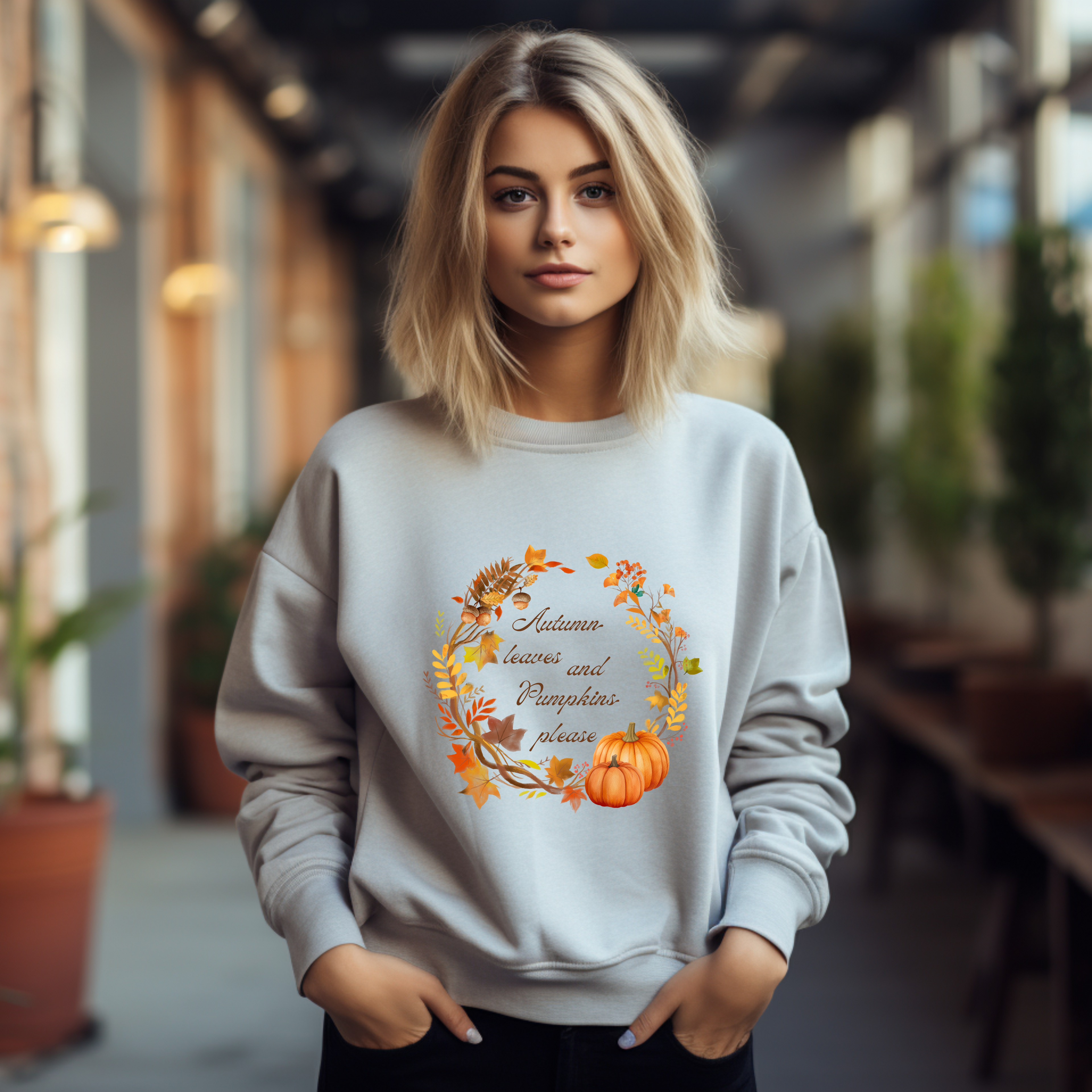 Herbst Sweatshirt Autumn Leaves and Pumpkins Please, herbstlicher Look, trendige Sweatshirt Herbst, Herbstliebhaber Sweatshirt, Herbstgefühl