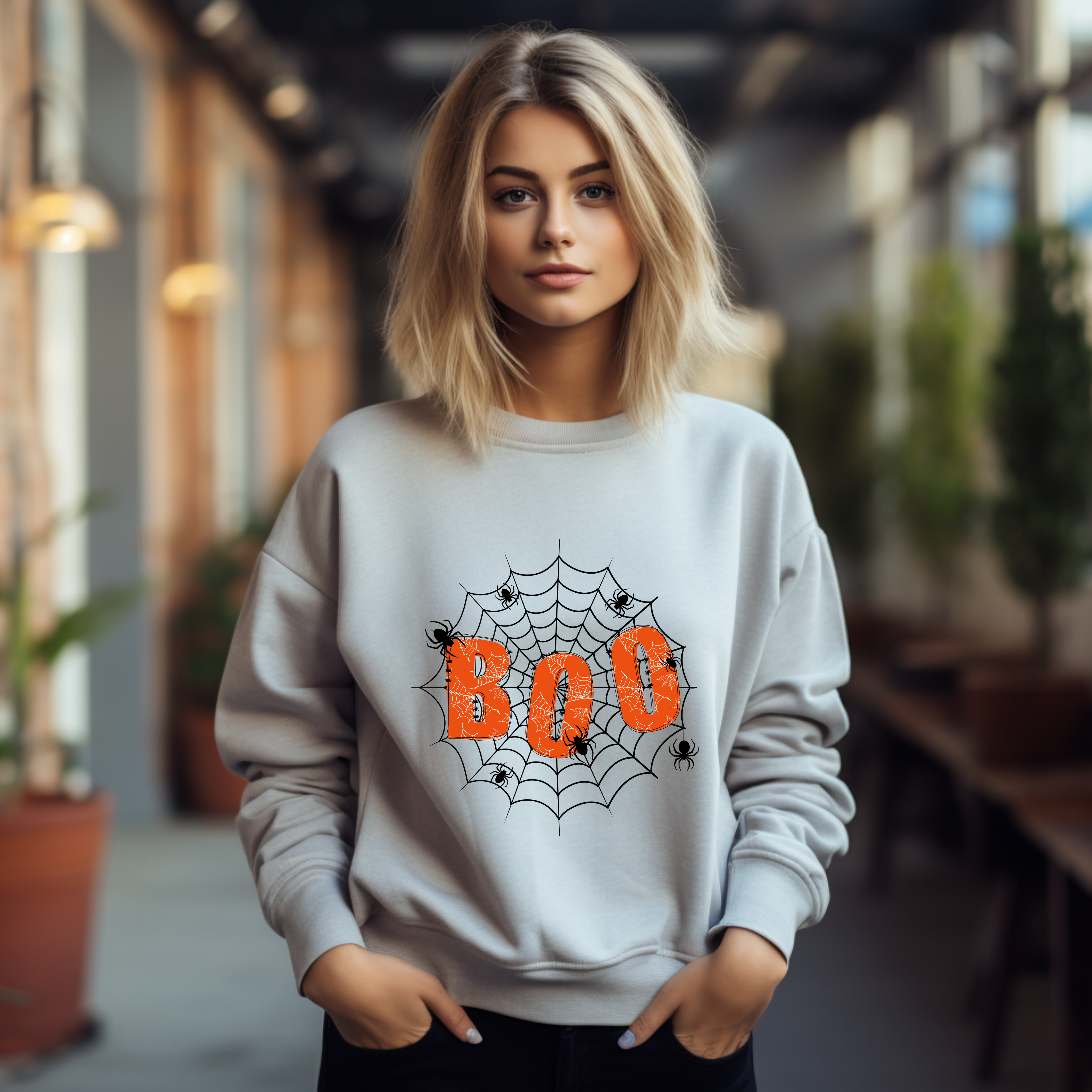 Cooles Halloween Sweatshirt mit Spinnennetz, Boo Sweatshirt mit Spinnennetz, Spinnennetz Sweatshirt, Halloween Boo Sweatshirt, spooky style