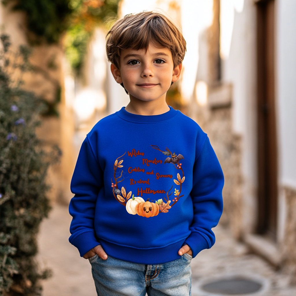 Klassisches Halloween Kinder Sweatshirt, Witches Monsters Goblins and Screams-Sweatshirt, süßes Halloween Sweatshirt, Halloween-Party Sweatshirt