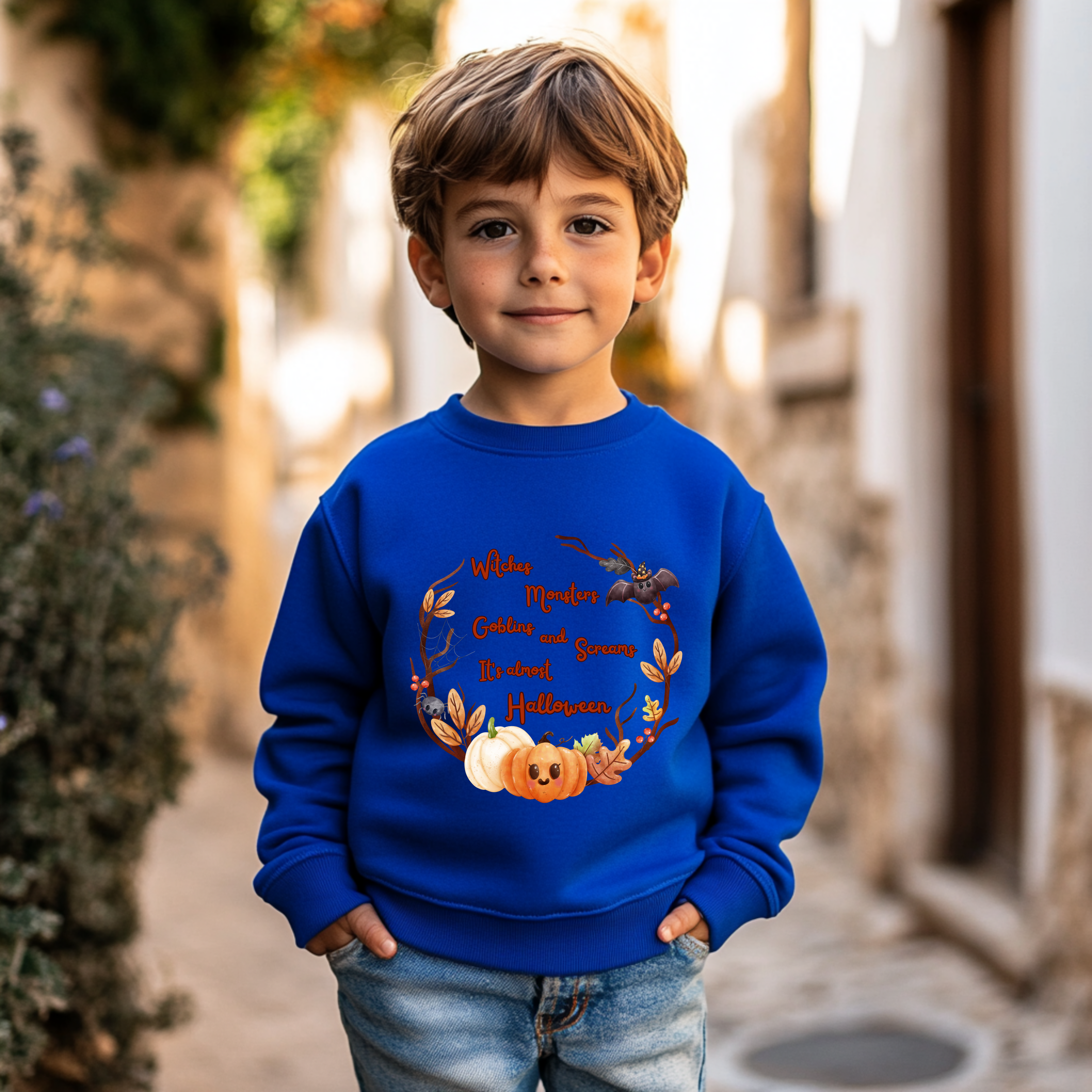 Klassisches Halloween Kinder Sweatshirt, Witches Monsters Goblins and Screams-Sweatshirt, süßes Halloween Sweatshirt, Halloween-Party Sweatshirt