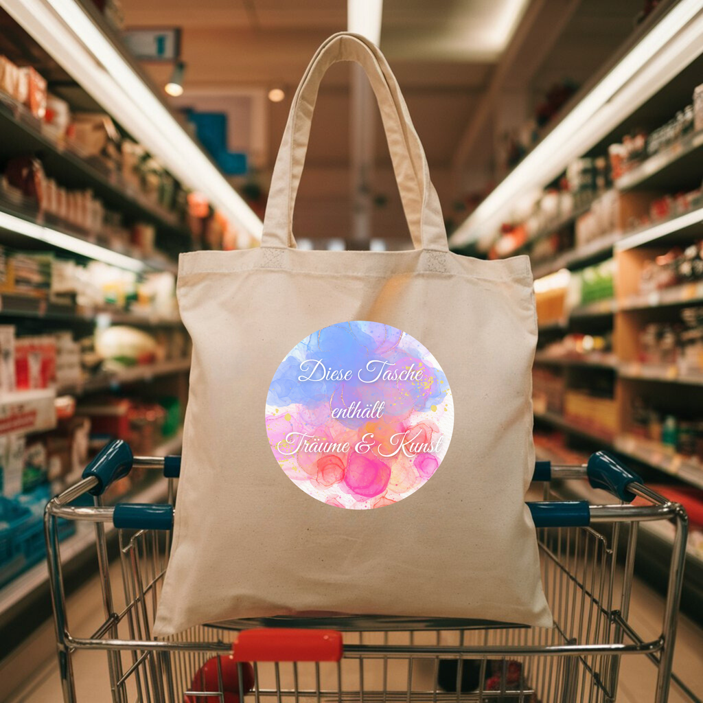 Stilvolle Tragetasche in Aquarelloptik mit inspirierender Botschaft, einzigartiges Design Tasche, Tragetasche für kreative Menschen