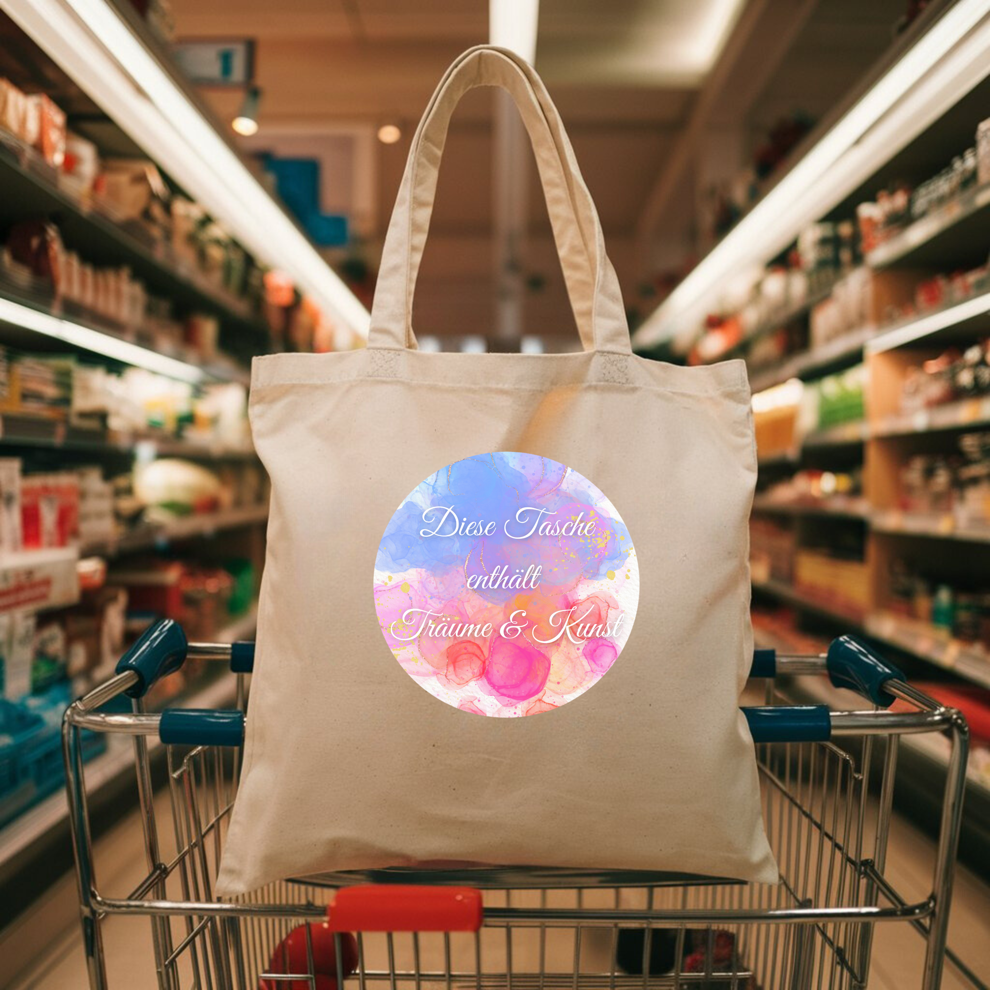 Stilvolle Tragetasche in Aquarelloptik mit inspirierender Botschaft, einzigartiges Design Tasche, Tragetasche für kreative Menschen