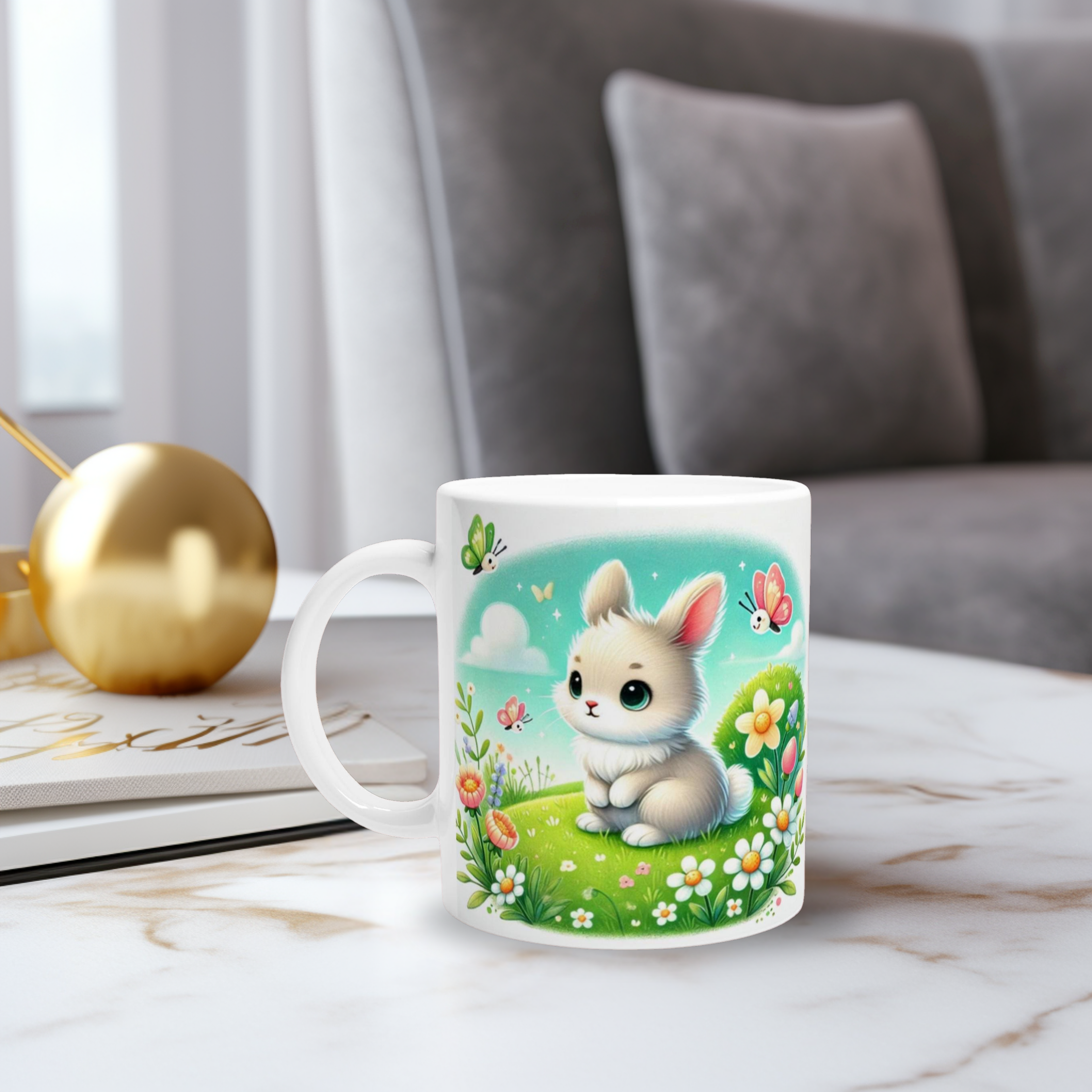 Liebevolle Häschen Tasse Frühling, bezaubernde Tasse mit süßen weißen Häschen, Frühlingshäschen Tasse, süße Geschenkidee, Frühlingstasse