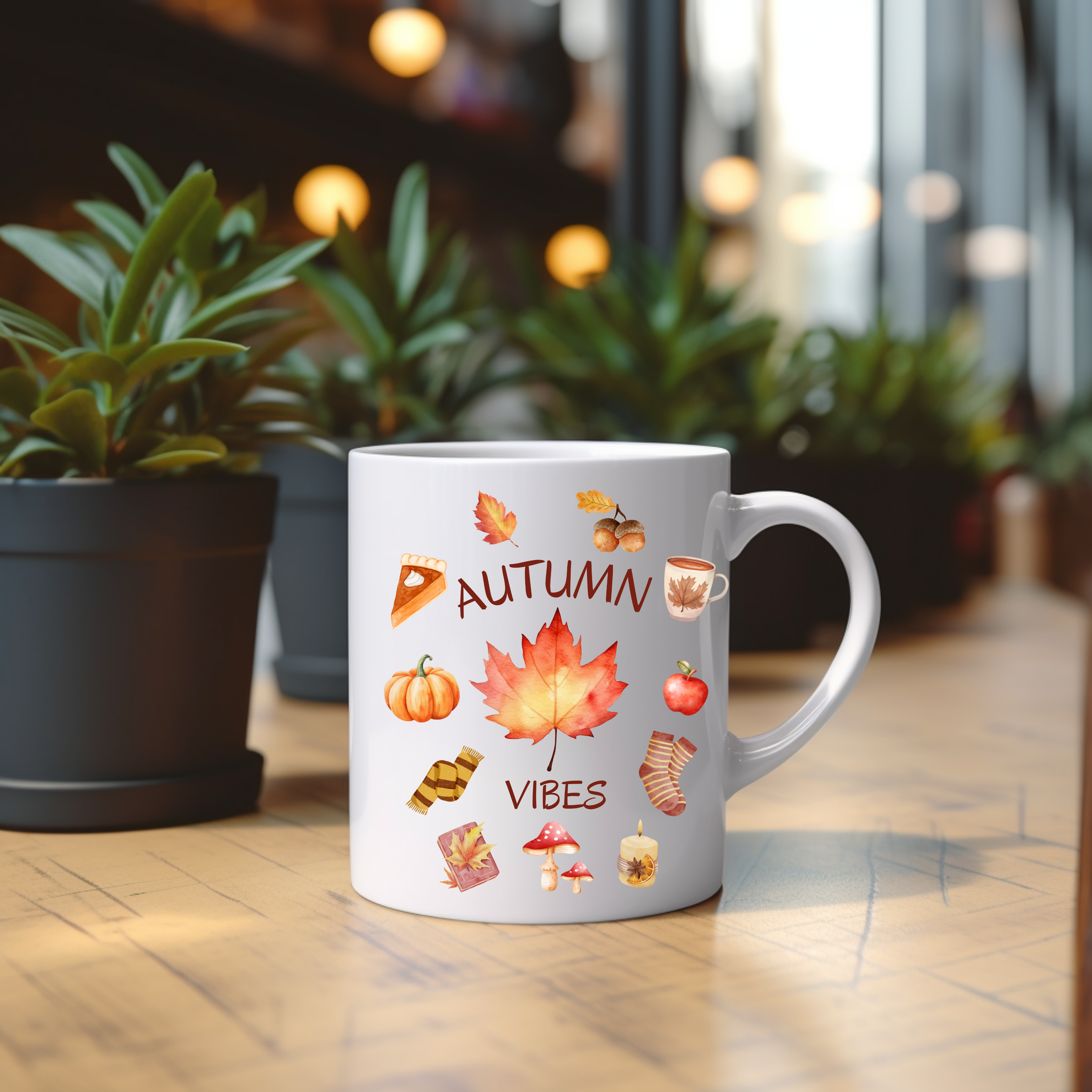 Schöne Autumn Vibes-Keramiktasse, Frühstückstasse, Herbst Tasse, stimmungsvolles Lebensgefühl, herbstliche Szene, liebevolle Illustrationen