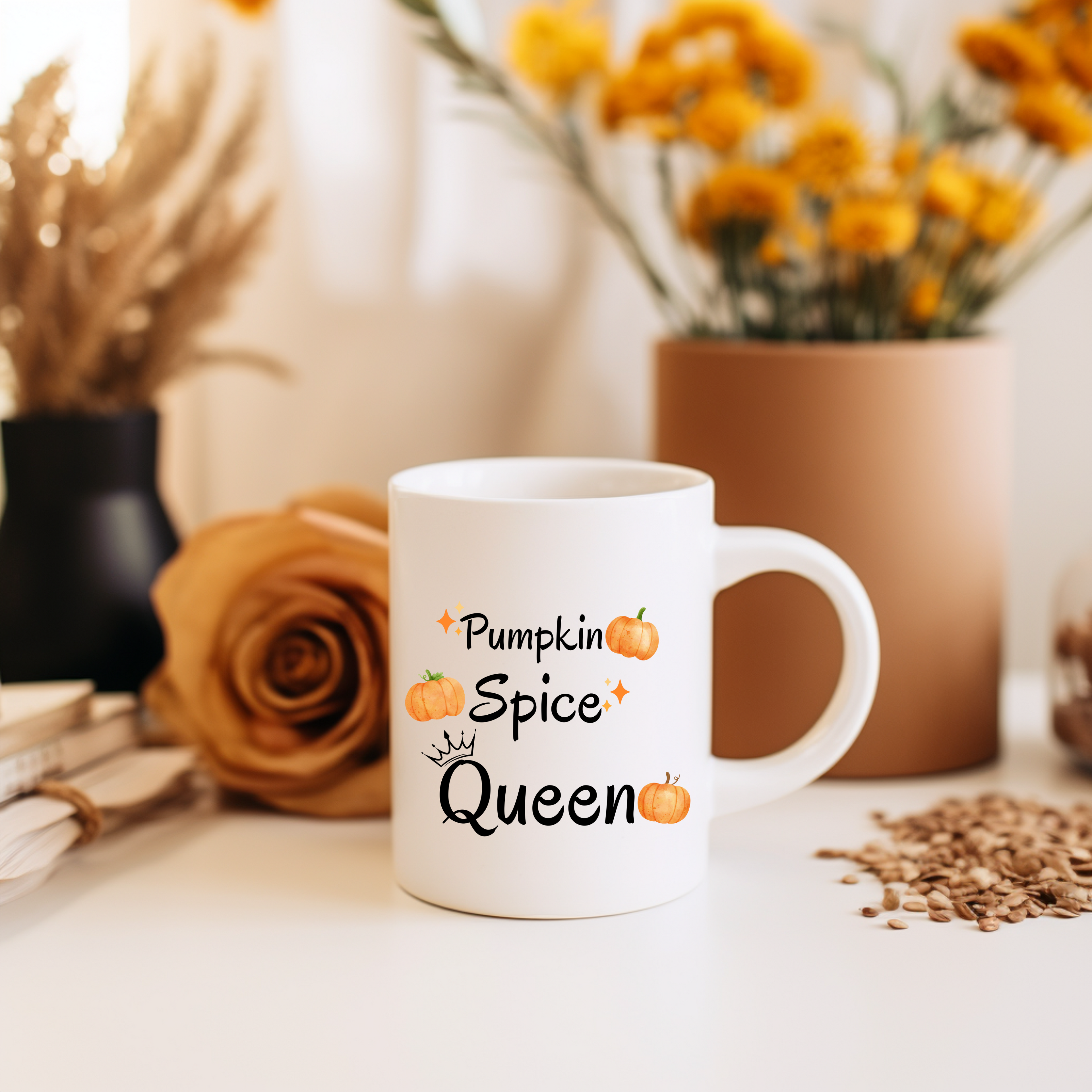 Moderne Pumpkin Spice Queen-Tasse, Pumpkin Spice Tasse, Kürbis Tasse, Lieblingstasse für Kuschelsaison, goldene Jahreszeit Tasse Herbst