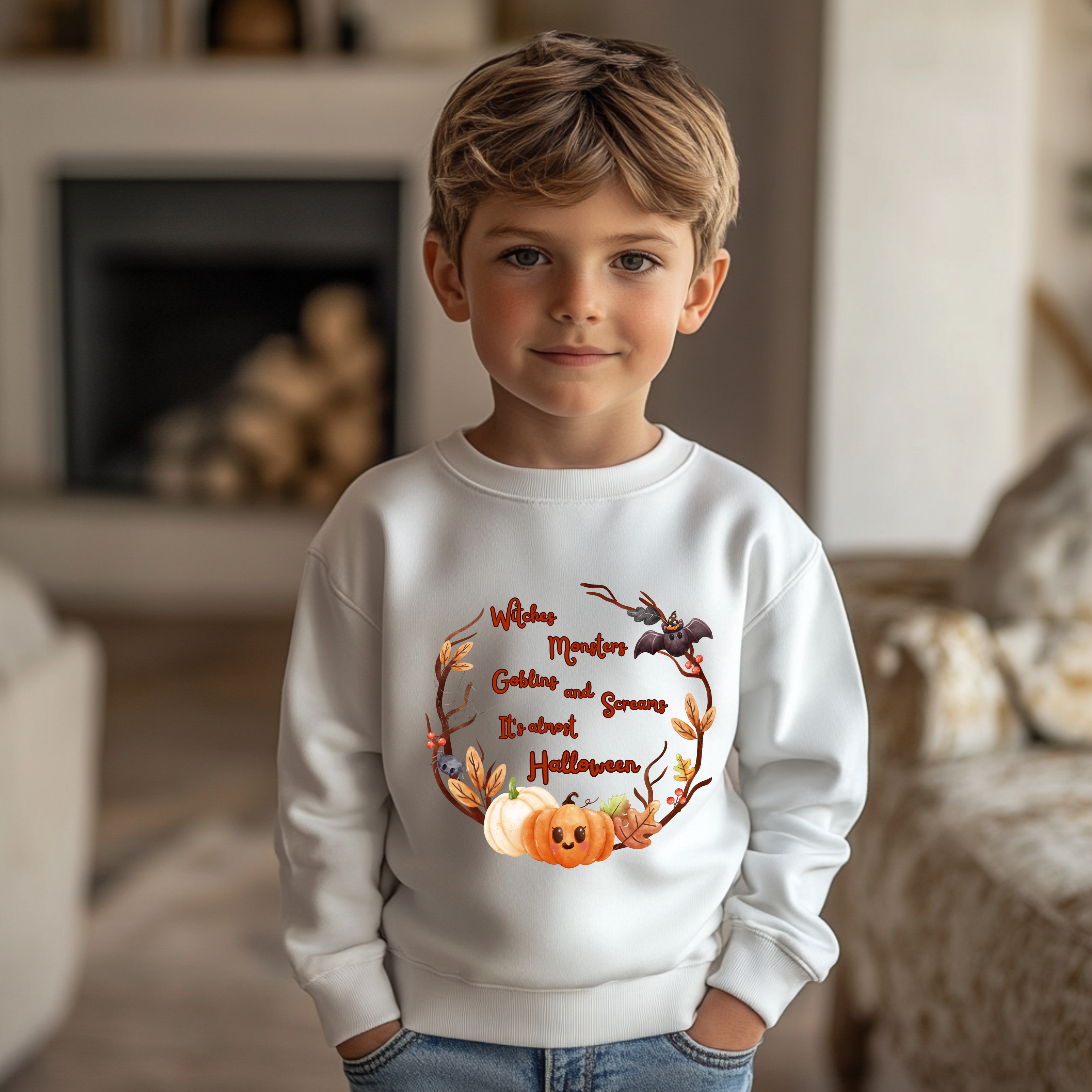 Klassisches Halloween Kinder Sweatshirt, Witches Monsters Goblins and Screams-Sweatshirt, süßes Halloween Sweatshirt, Halloween-Party Sweatshirt