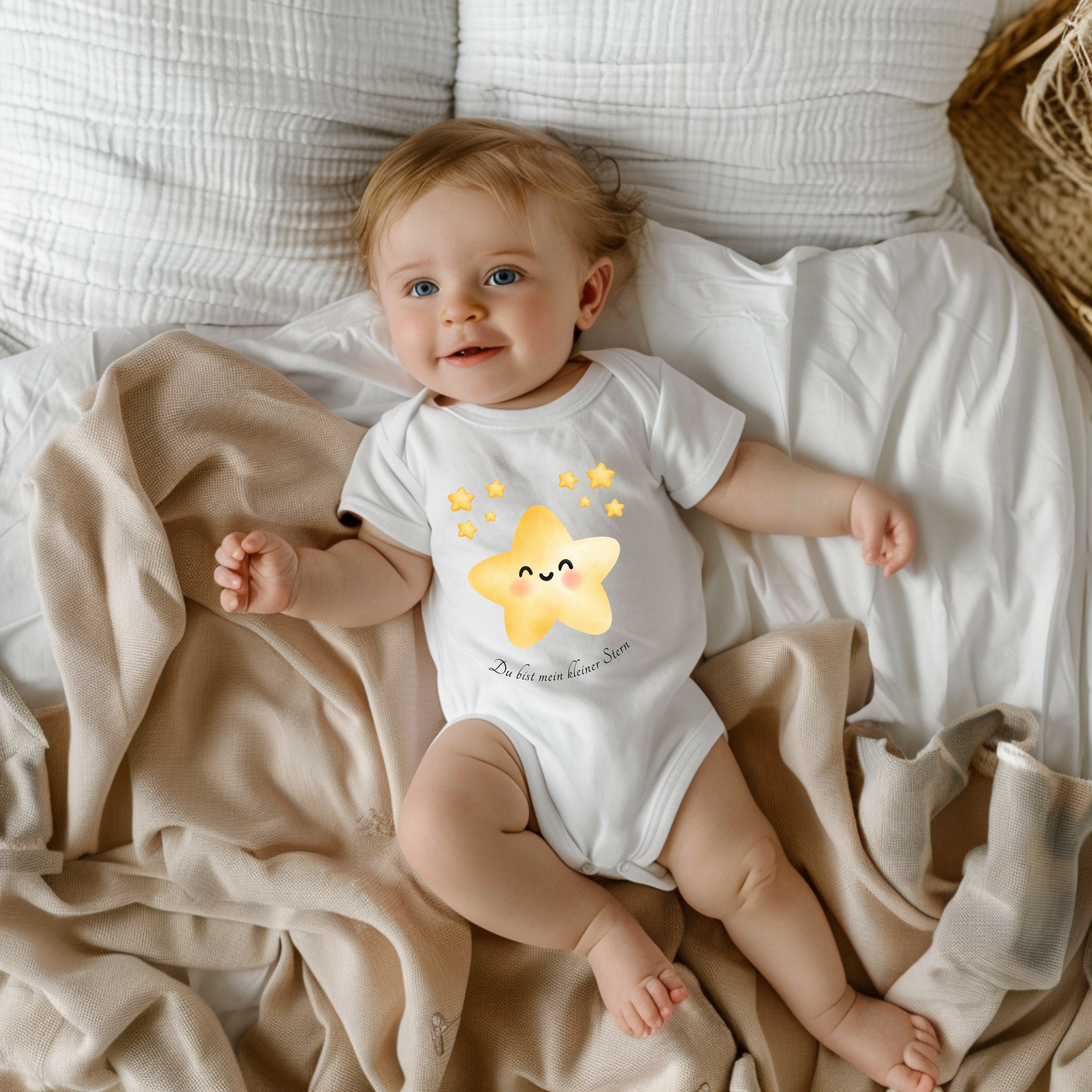 Sternchen Baby Strampler mit kleinen Sternen, Du bist mein kleiner Stern Strampler, Baby Body mit Sternen und liebevoller Aufschrift, liebevoll Babybekleidung