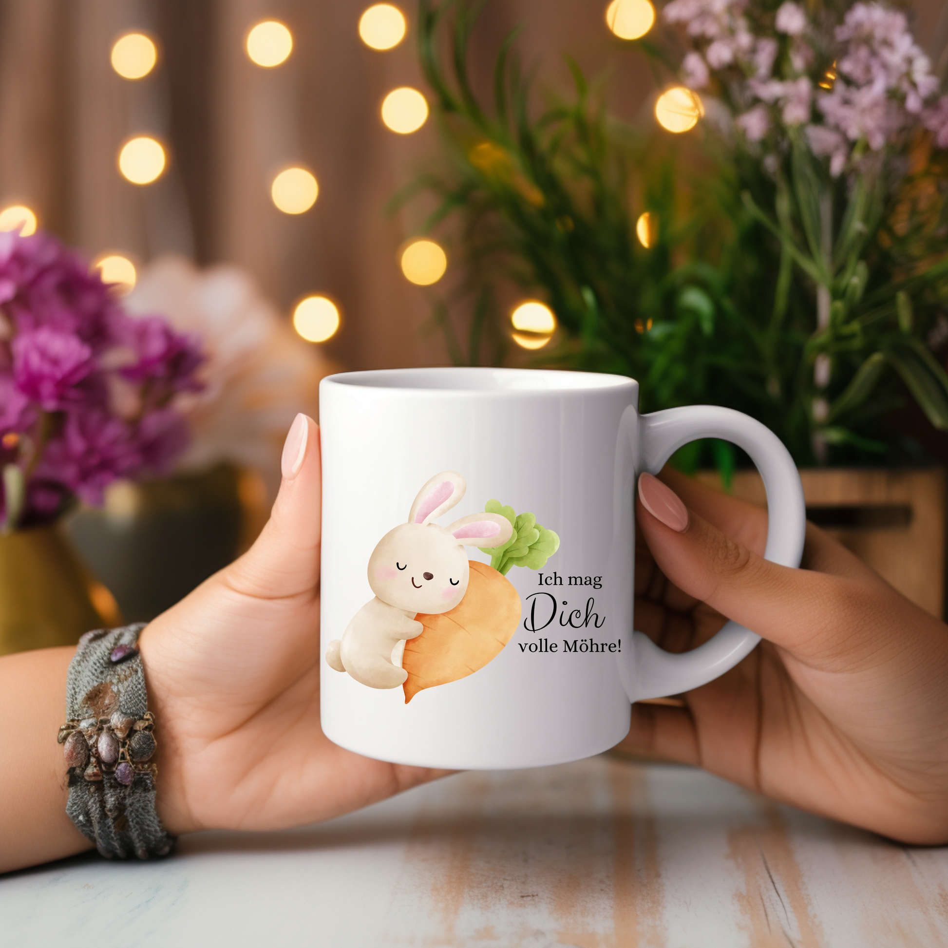 Zauberhafte Häschen Tasse mit liebevoller Botschaft, Ich mag Dich volle Möhre Tasse, perfekte Geschenkidee Tasse, süße Frühstückstasse